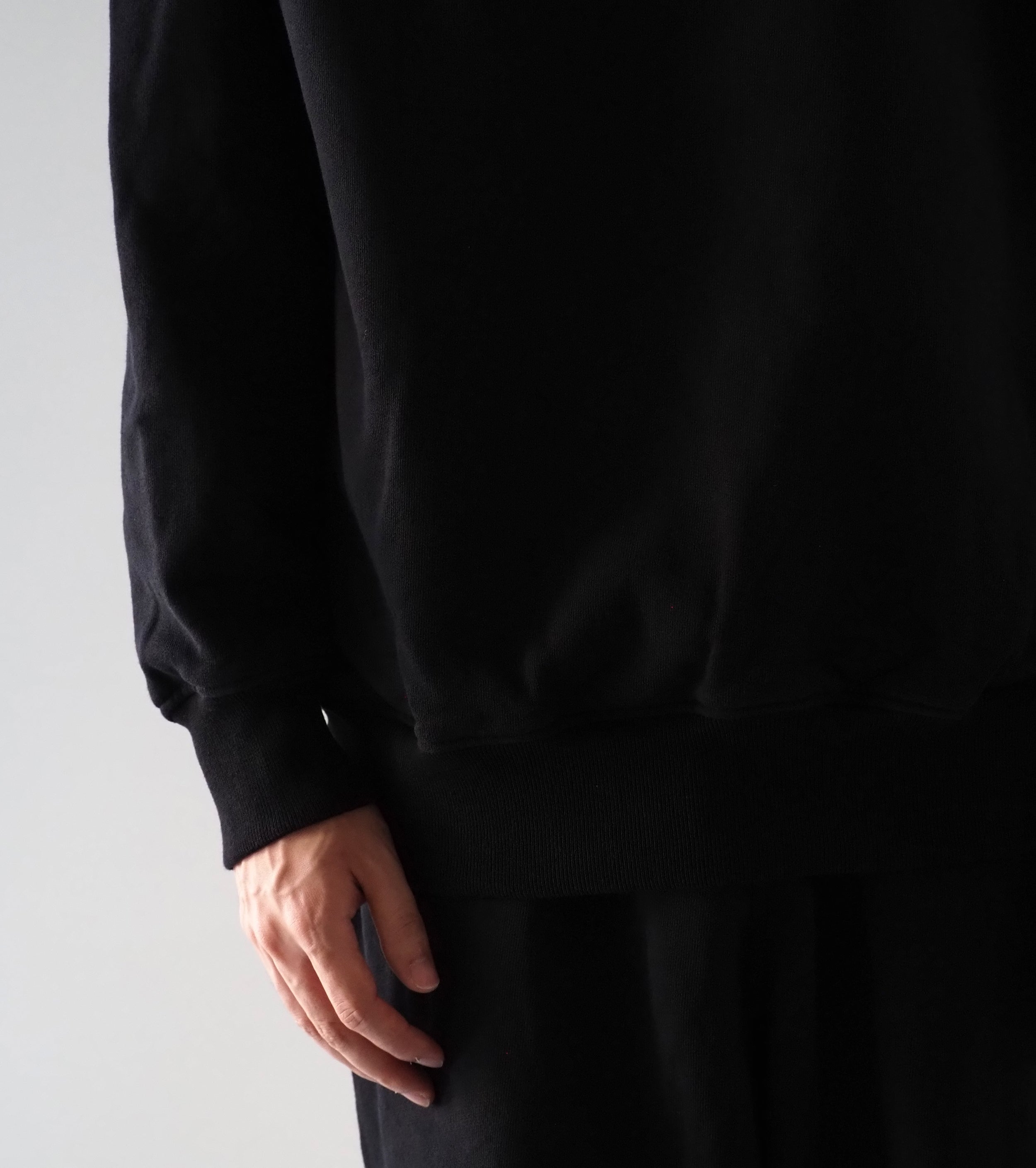 COMOLI コットン 裏毛 クルーネック, Black