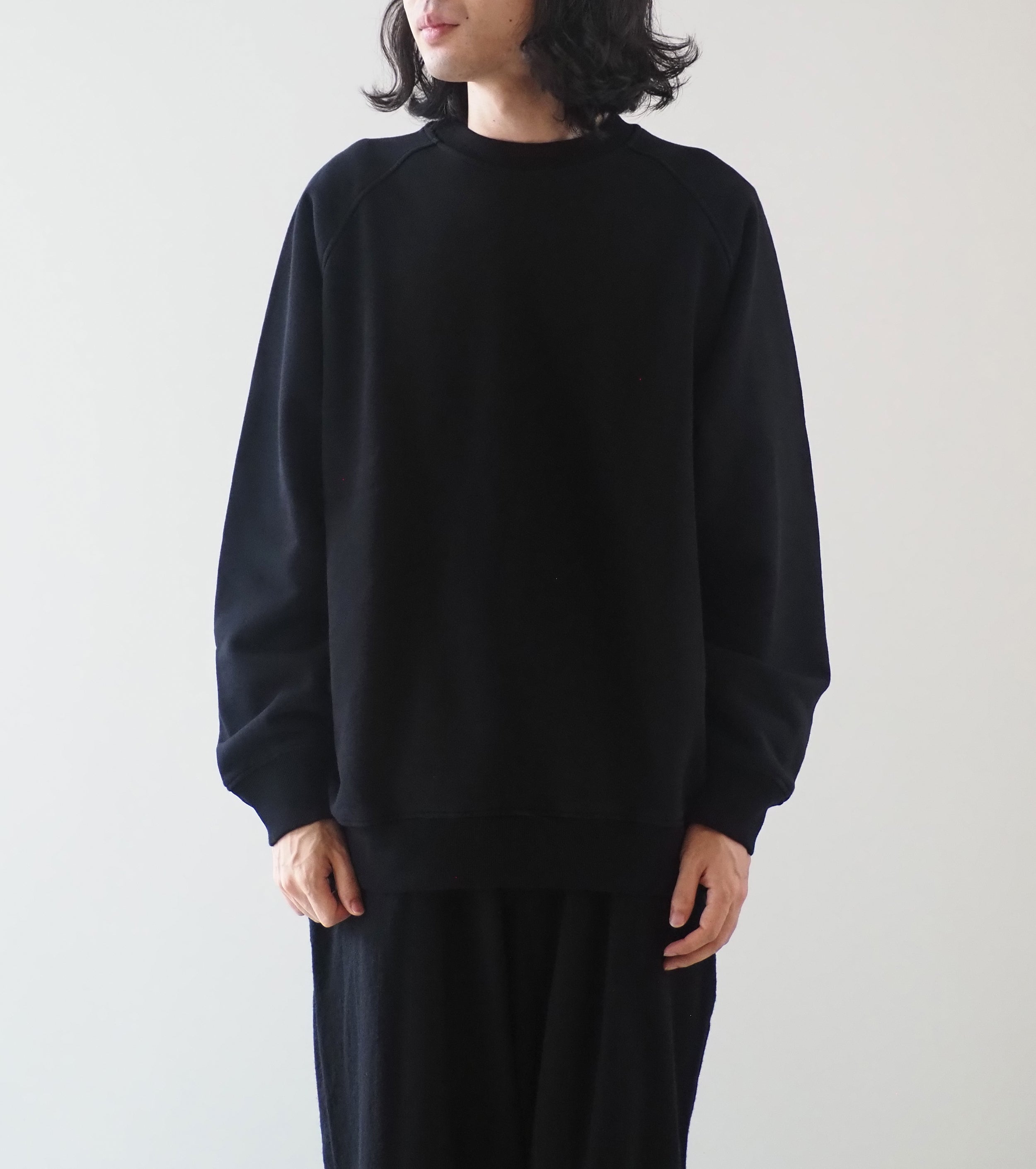 COMOLI コットン 裏毛 クルーネック, Black