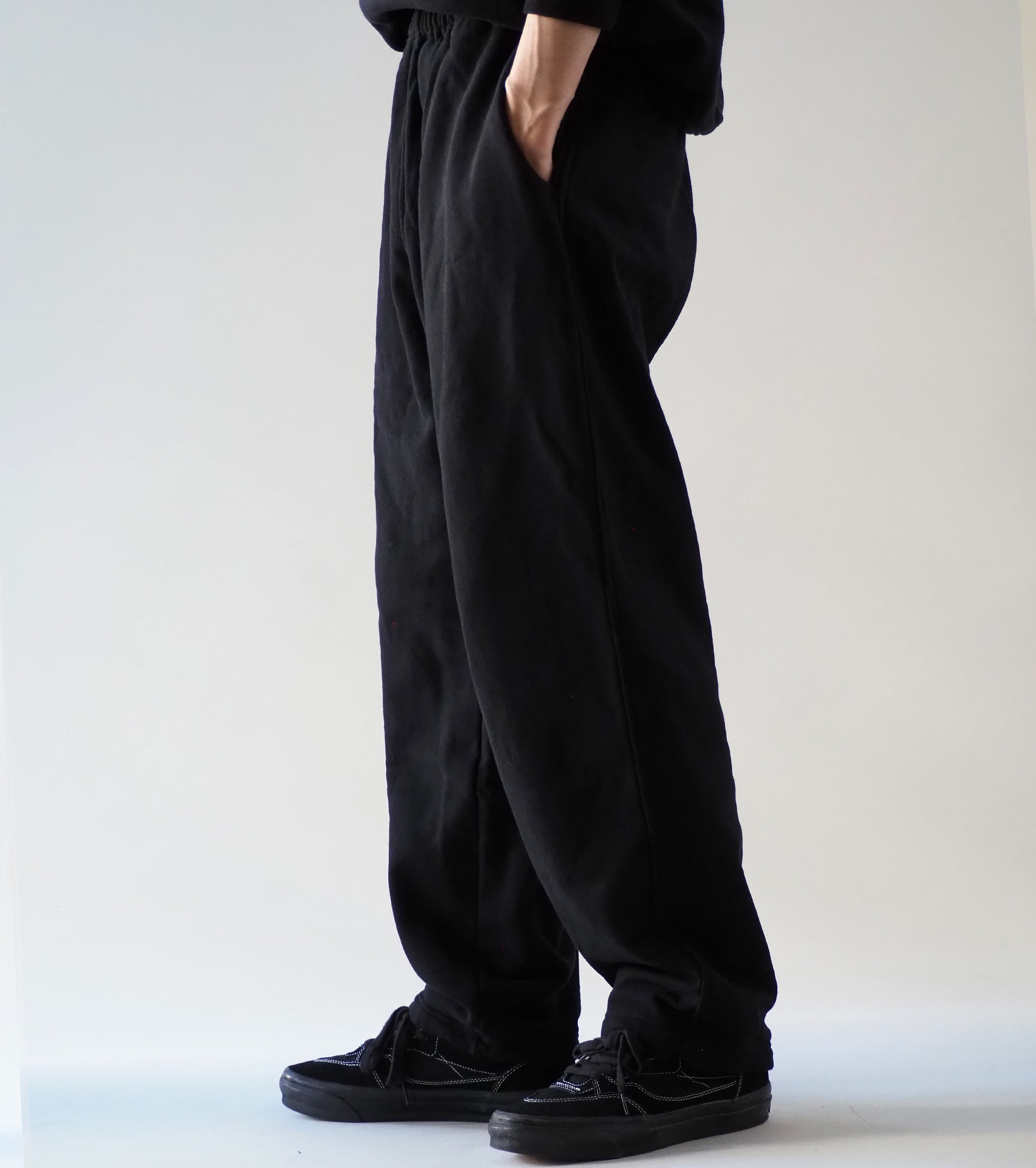 COMOLI コットン 裏毛 パンツ, Black