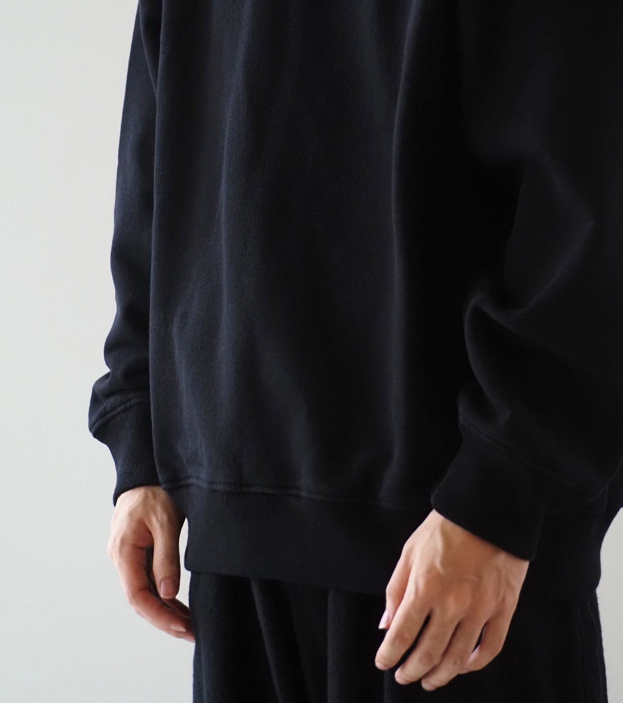 COMOLI コットン 裏毛 クルーネック, Black