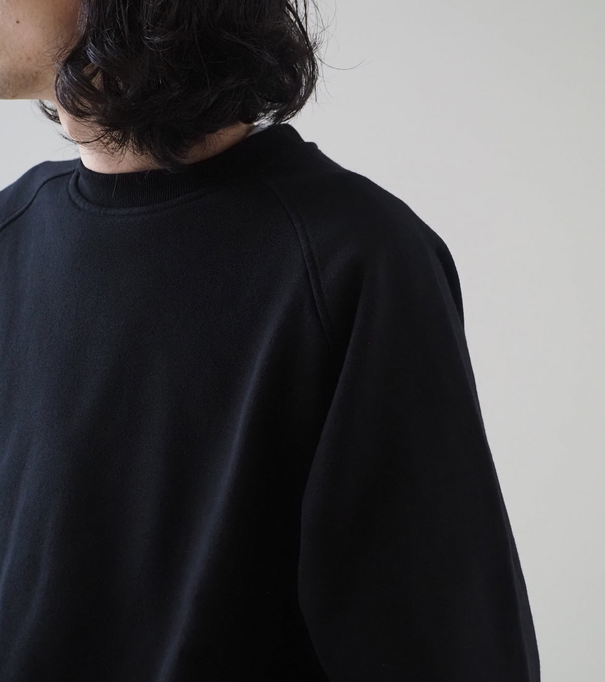 COMOLI コットン 裏毛 クルーネック, Black