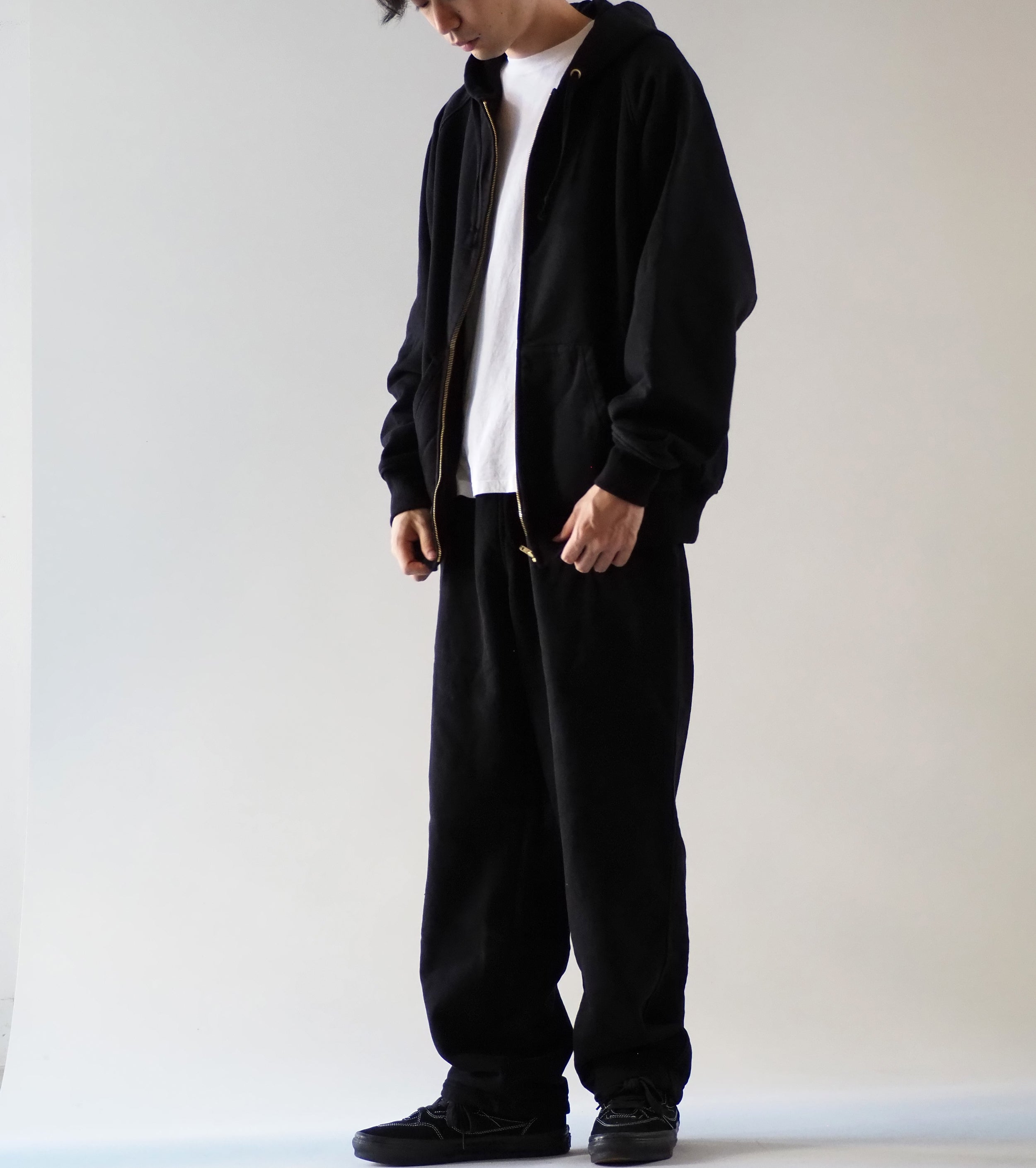 COMOLI コットン 裏毛 ジップパーカ , Black