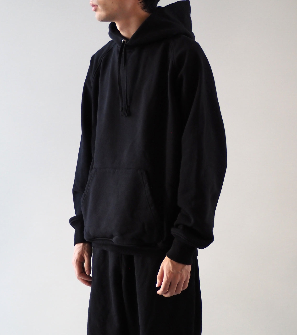 COMOLI コットン 裏毛  パーカ , Black
