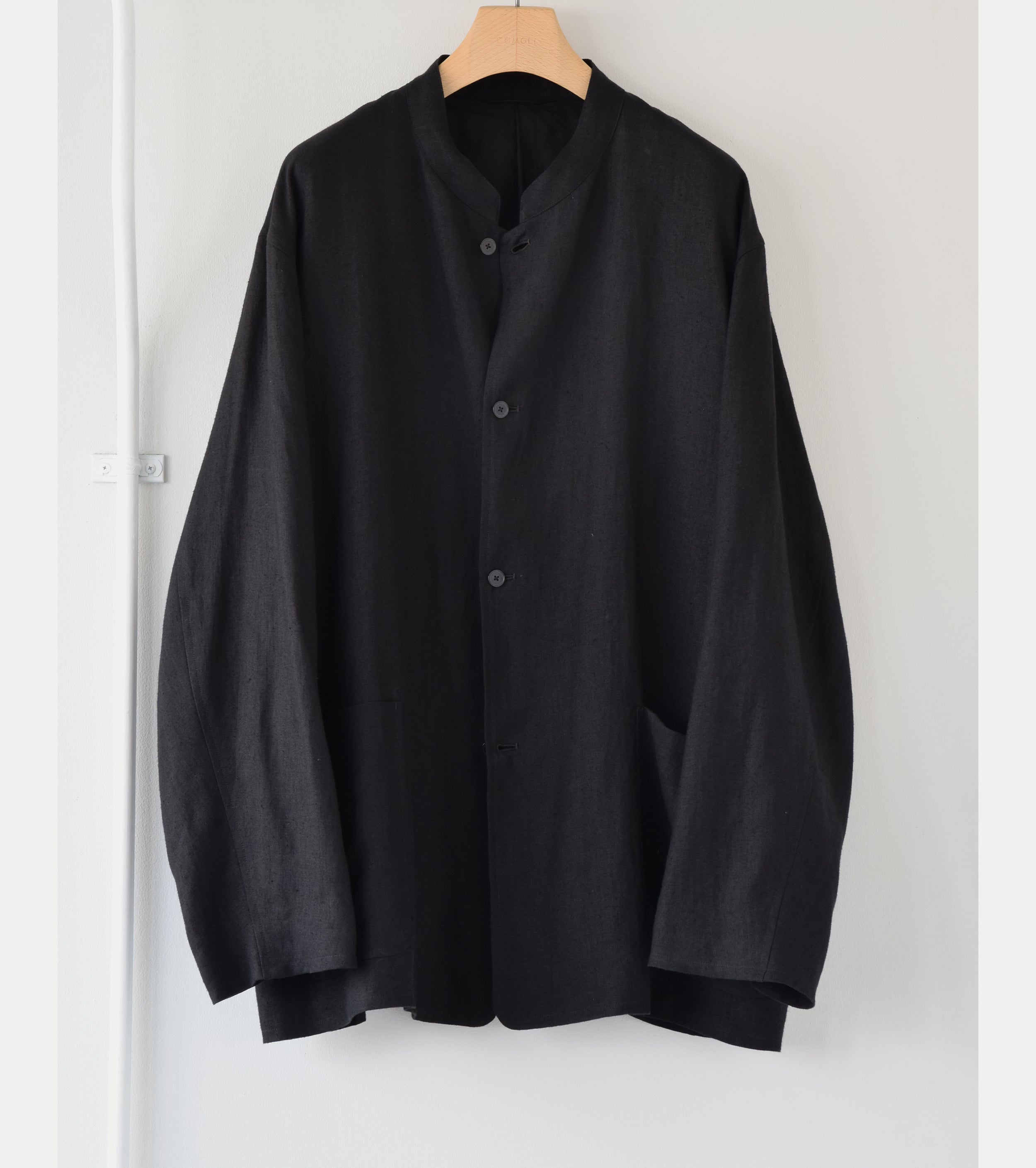 COMOLI  Cotton Jersey Stand Collar Jacket,Fade Black