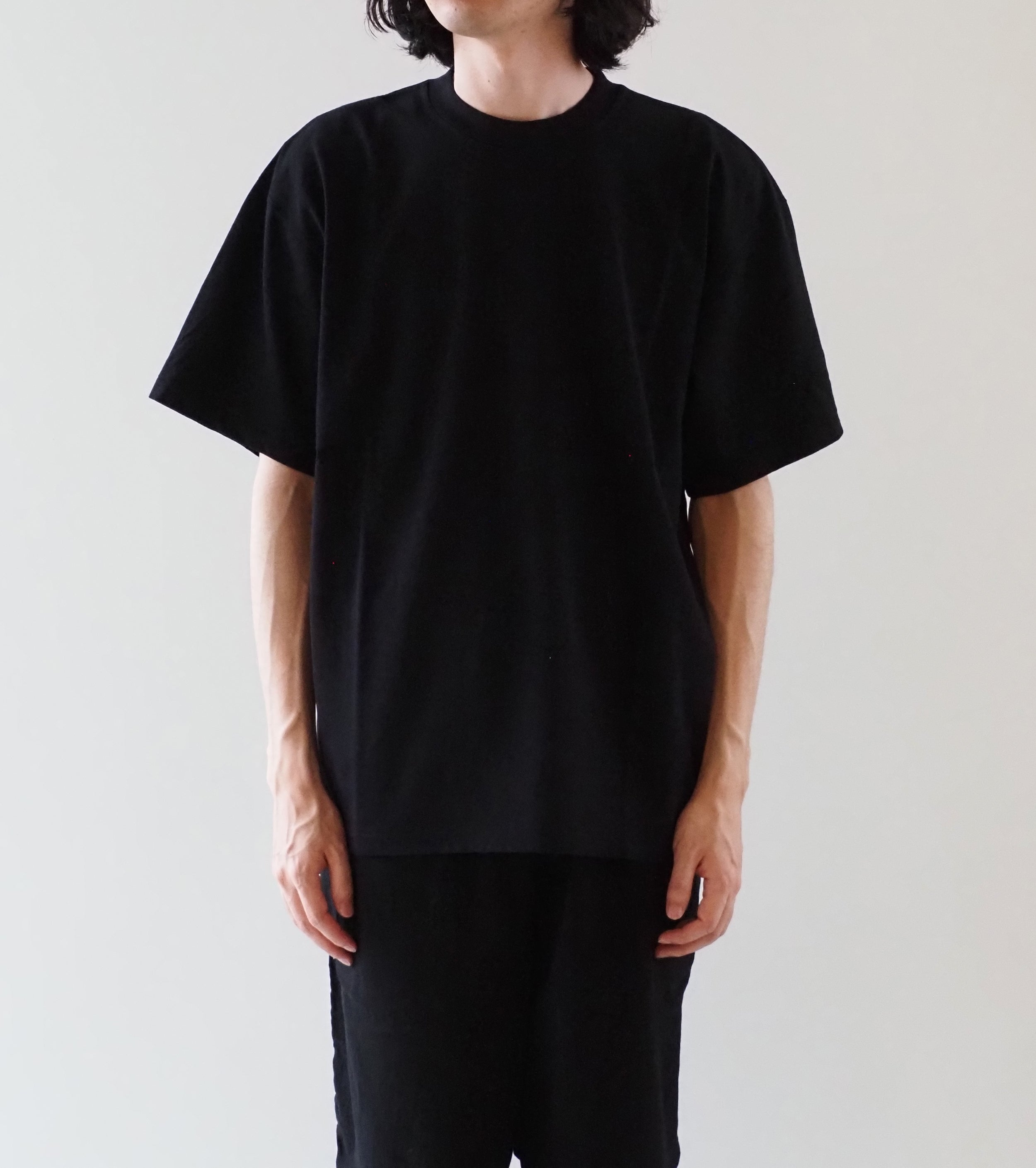 COMOLI コットン ジャージ 半袖 Tシャツ , Black