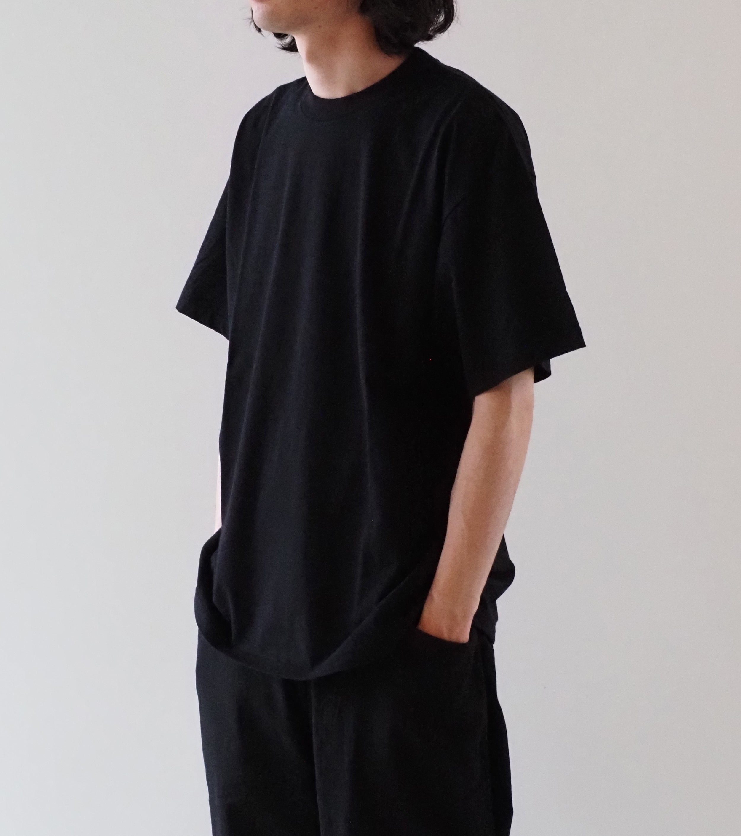 COMOLI コットン ジャージ 半袖 Tシャツ , Black