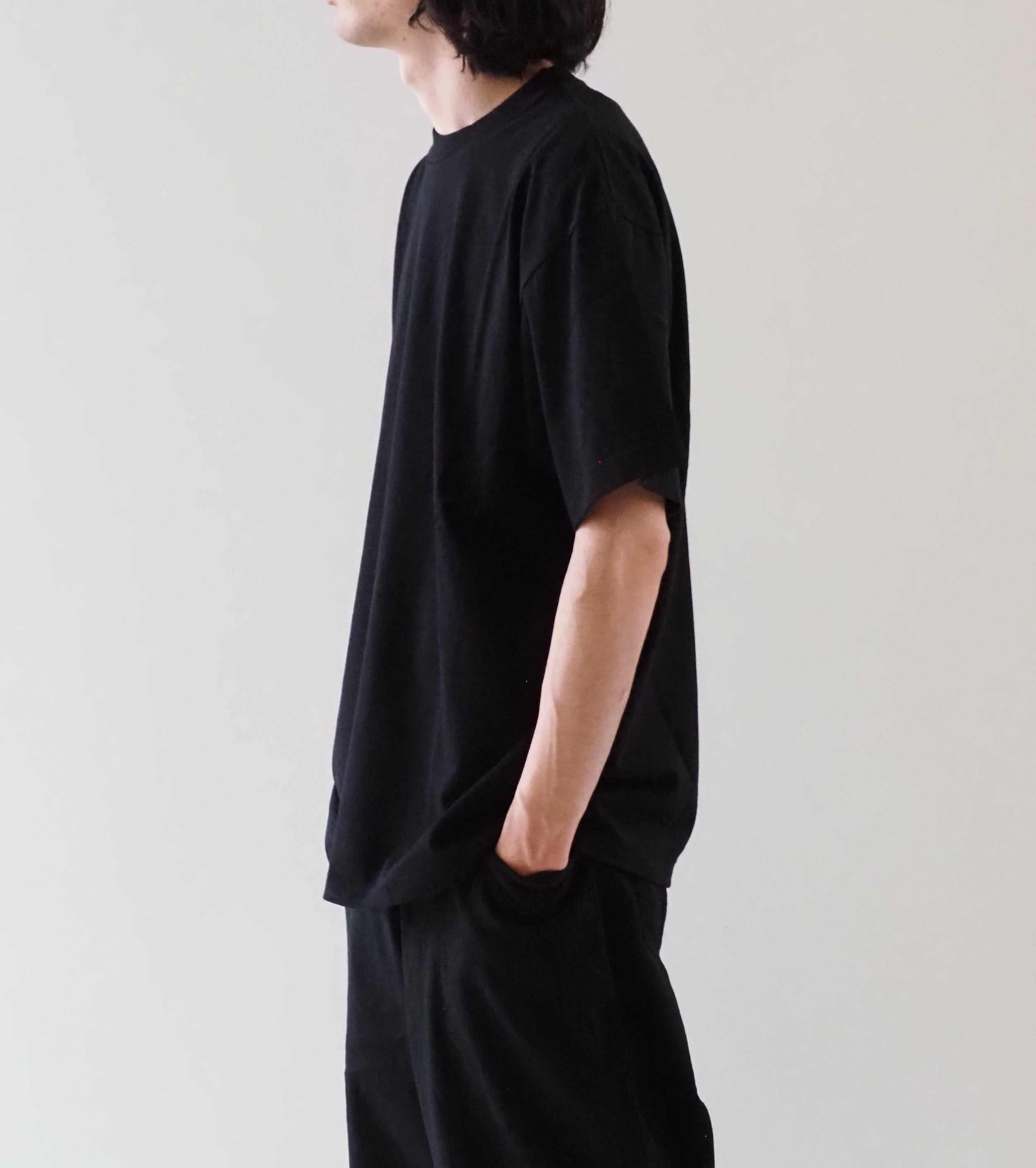 COMOLI コットン ジャージ 半袖 Tシャツ , Black
