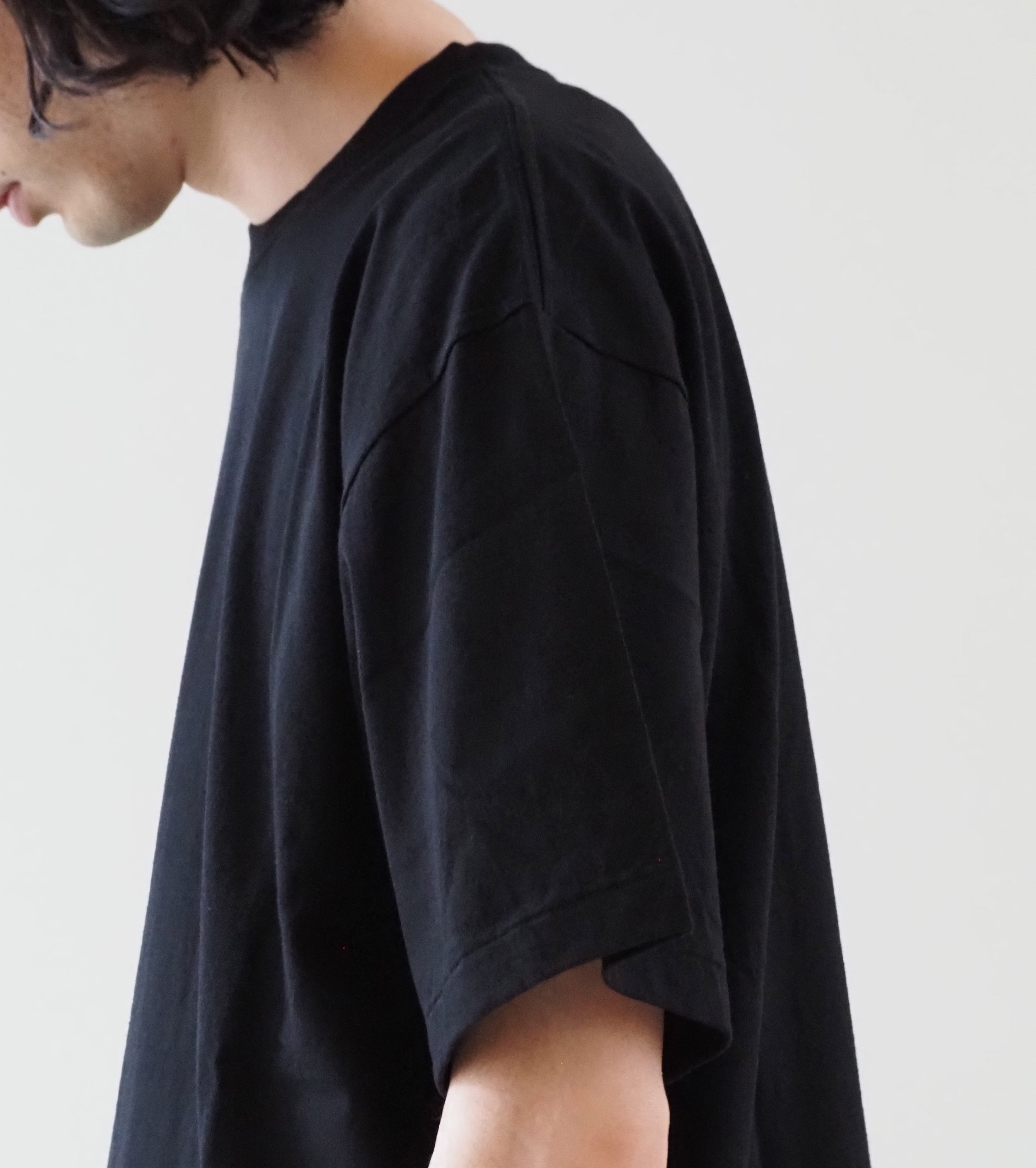 COMOLI コットン ジャージ 半袖 Tシャツ , Black