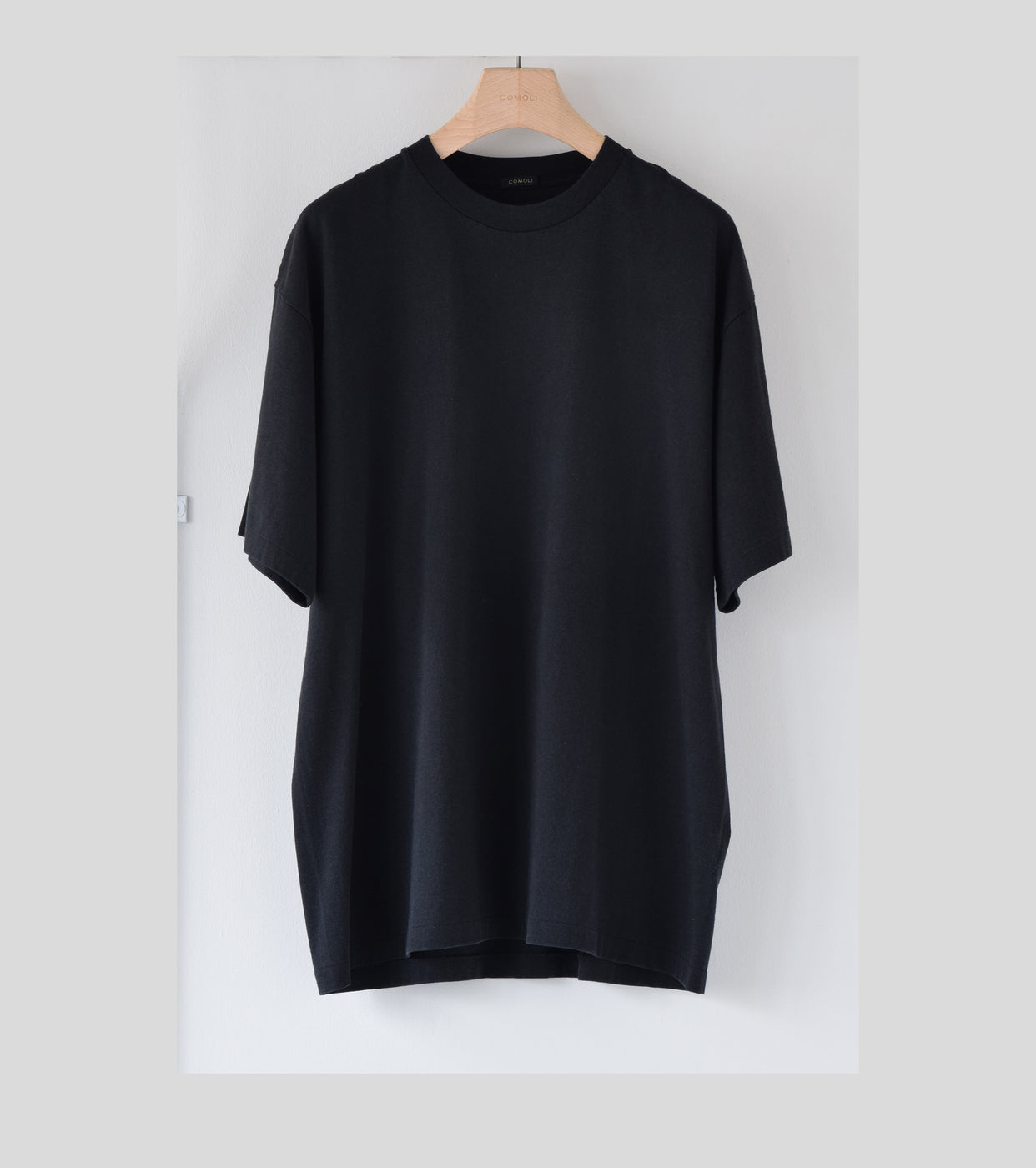 COMOLI Cotton Jersey Short Sleeve Tee Shirt , Fade Black