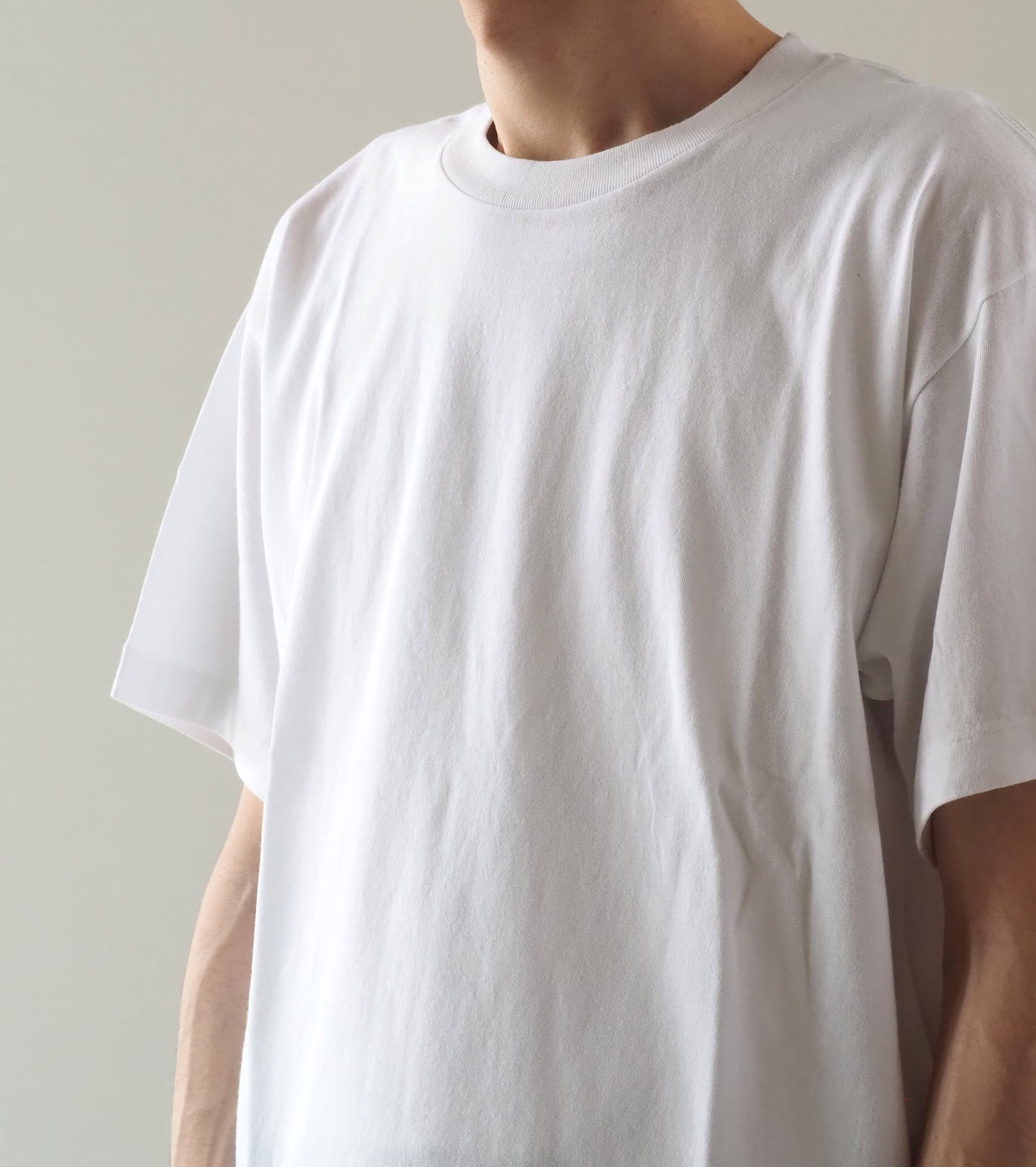 COMOLI コットン ジャージ 半袖 Tシャツ , White – Navyblue