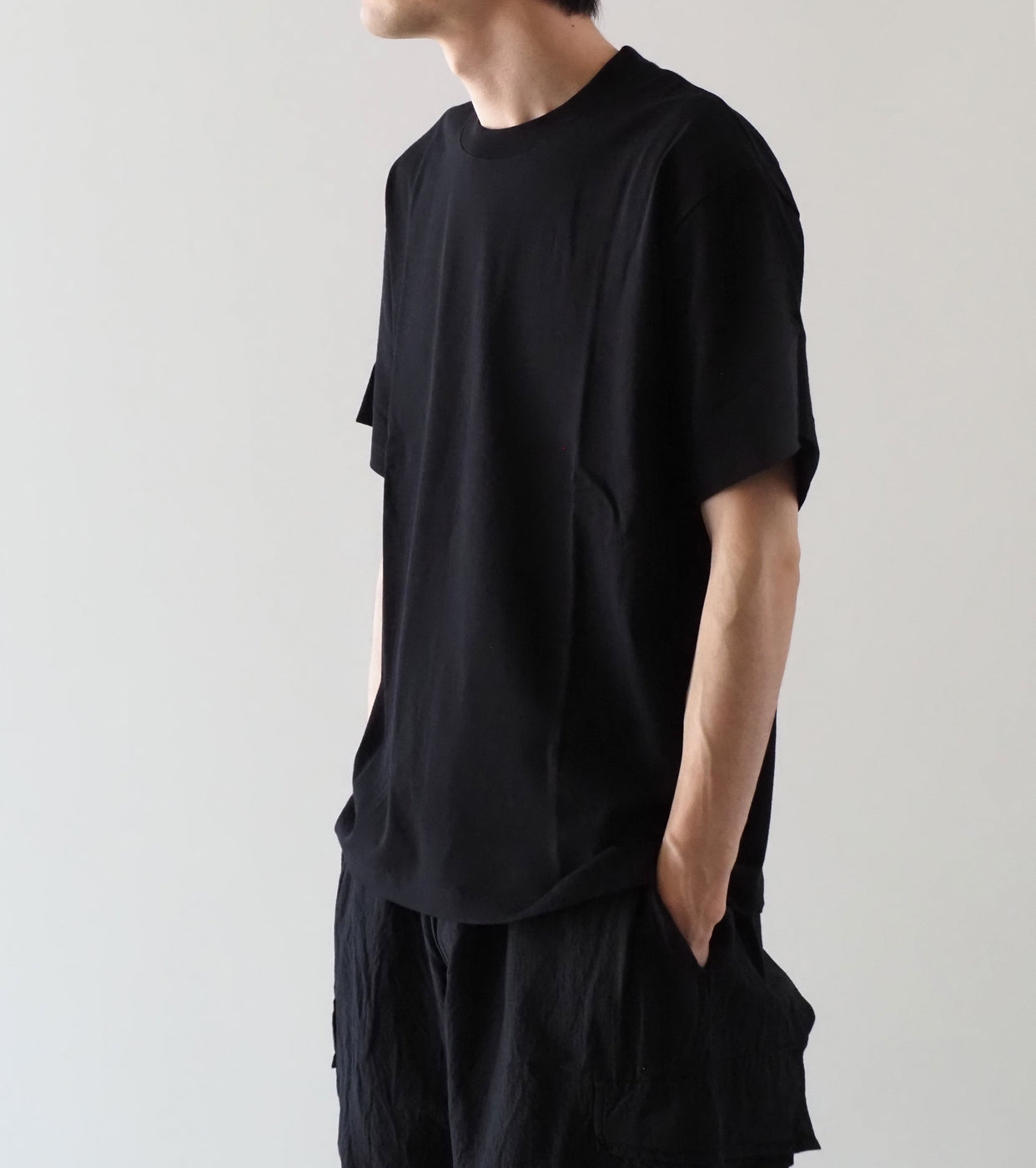 COMOLI コットン ジャージ 半袖 Tシャツ , Black – Navyblue