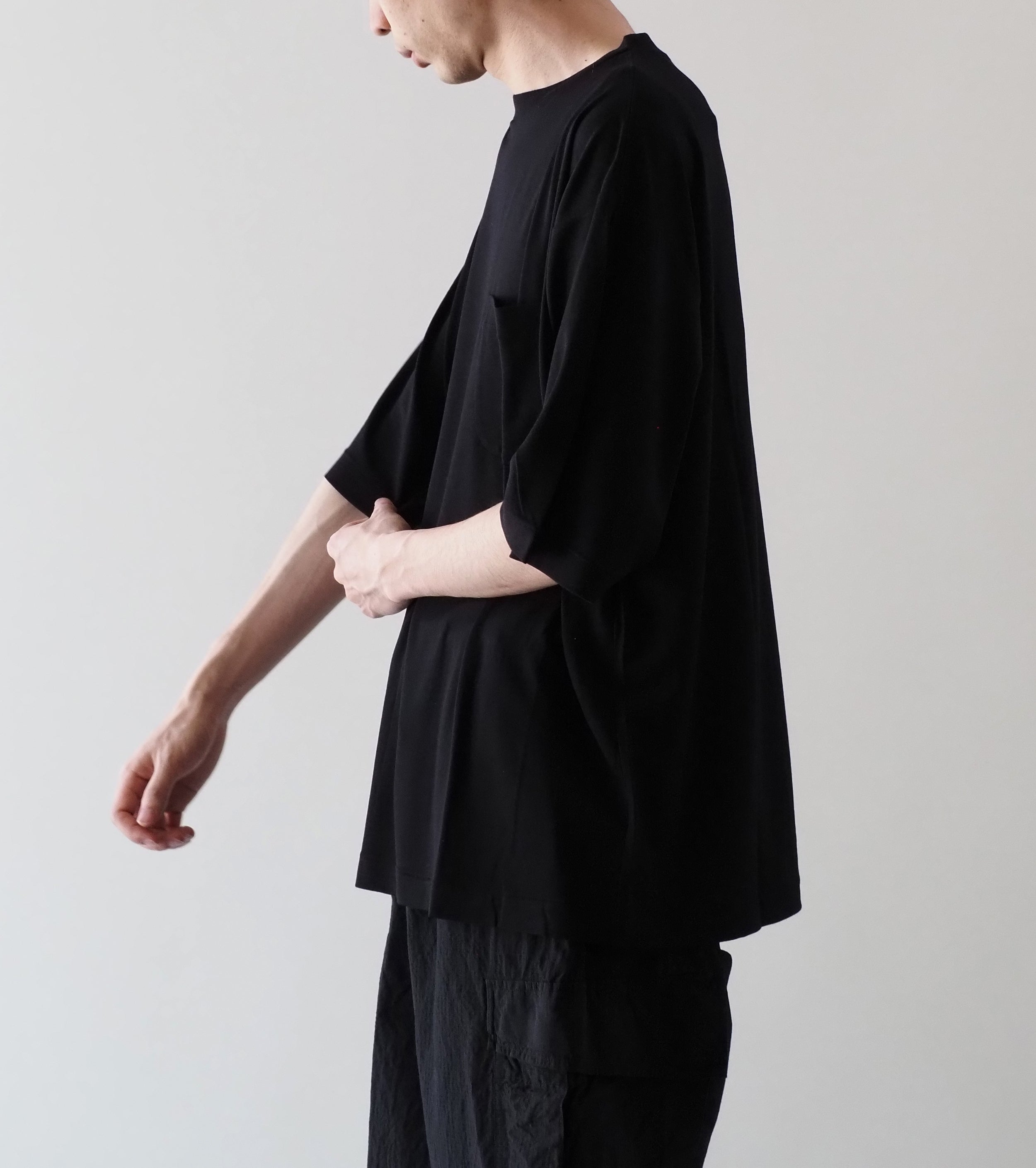 COMOLI Summer Wool Short Sleeve T-Shirt , Black