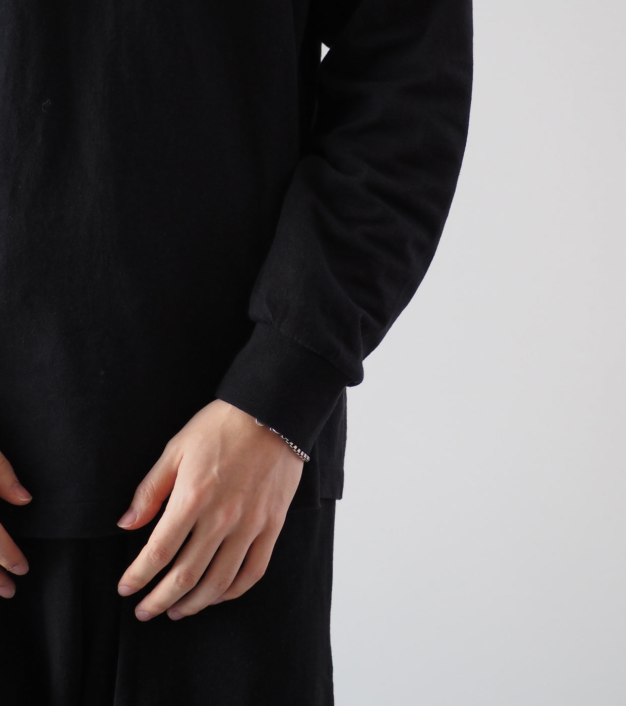 COMOLI  Cotton Jersey Long Sleeve Tee Shirt, Fade Black