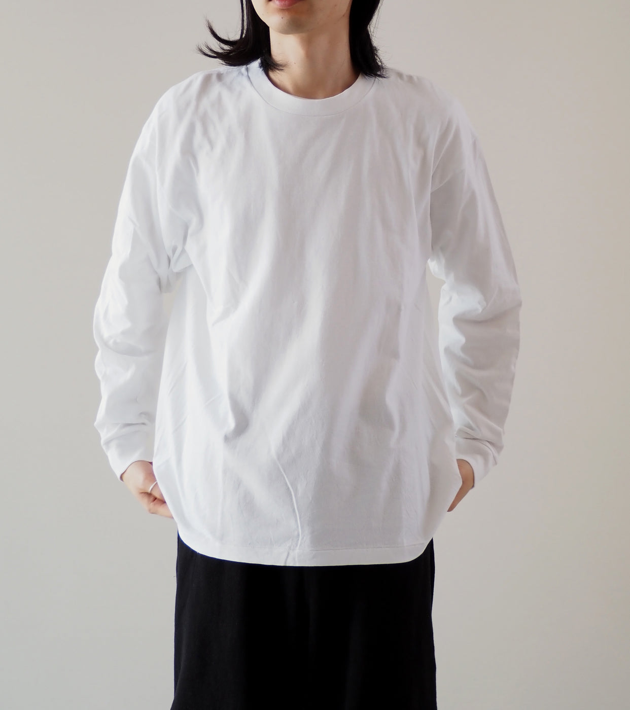 COMOLI  Cotton Jersey Long Sleeve Tee Shirt, White