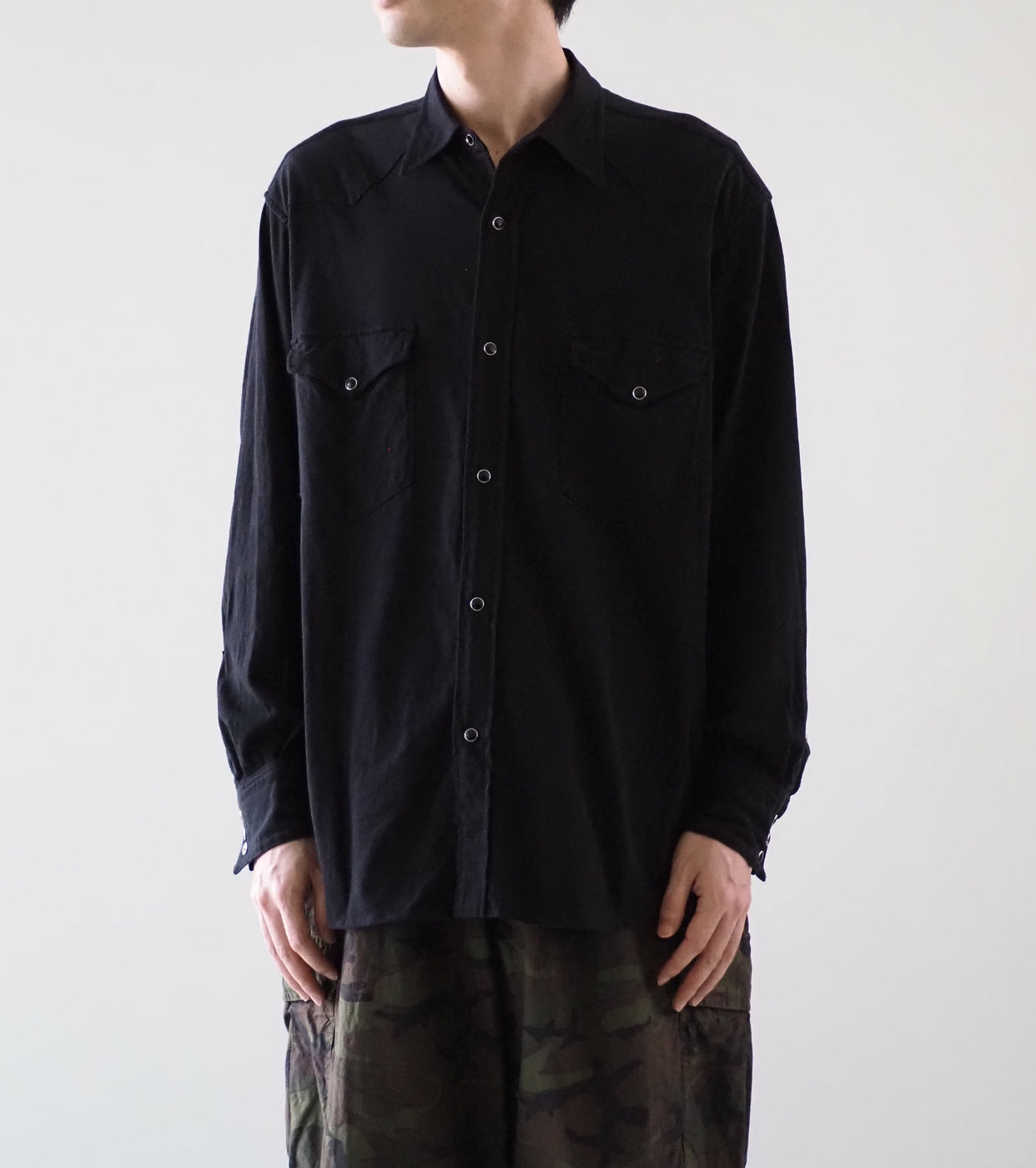 COMOLI ジャージ ウエスタン シャツ , Black