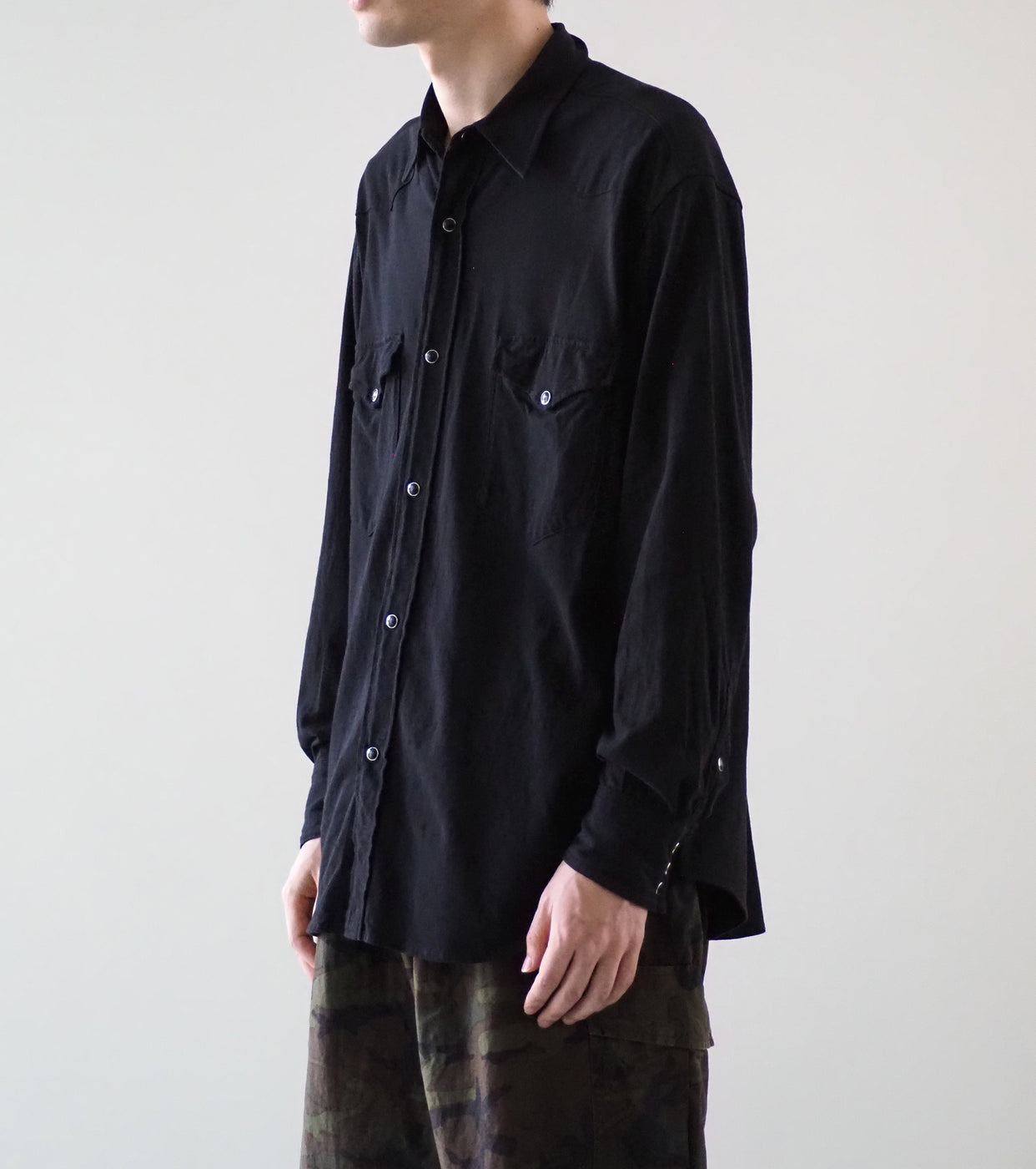 COMOLI ジャージ ウエスタン シャツ , Black