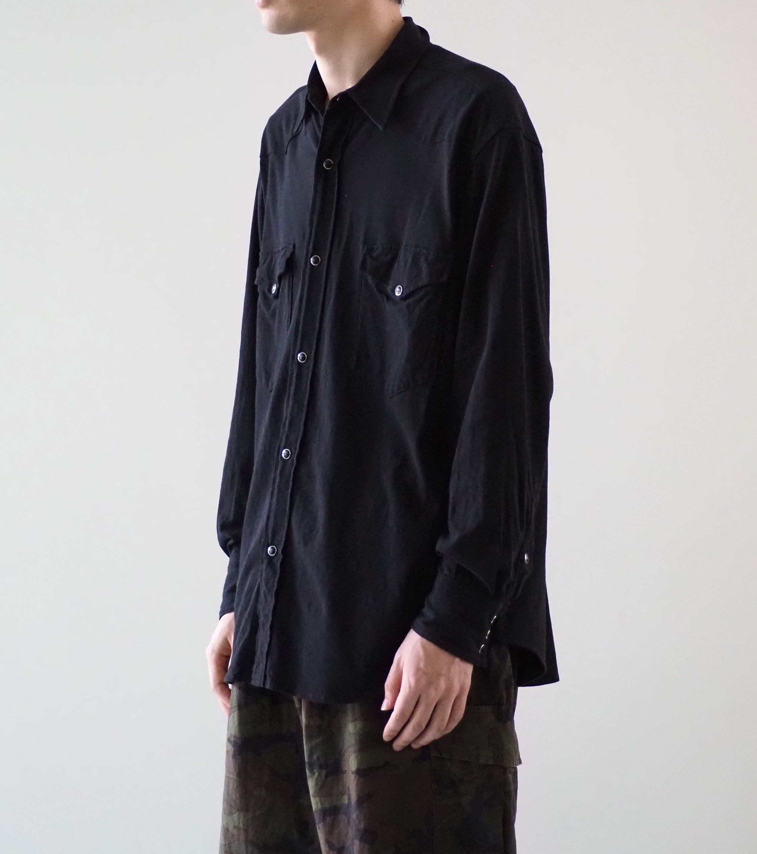 COMOLI ジャージ ウエスタン シャツ , Black