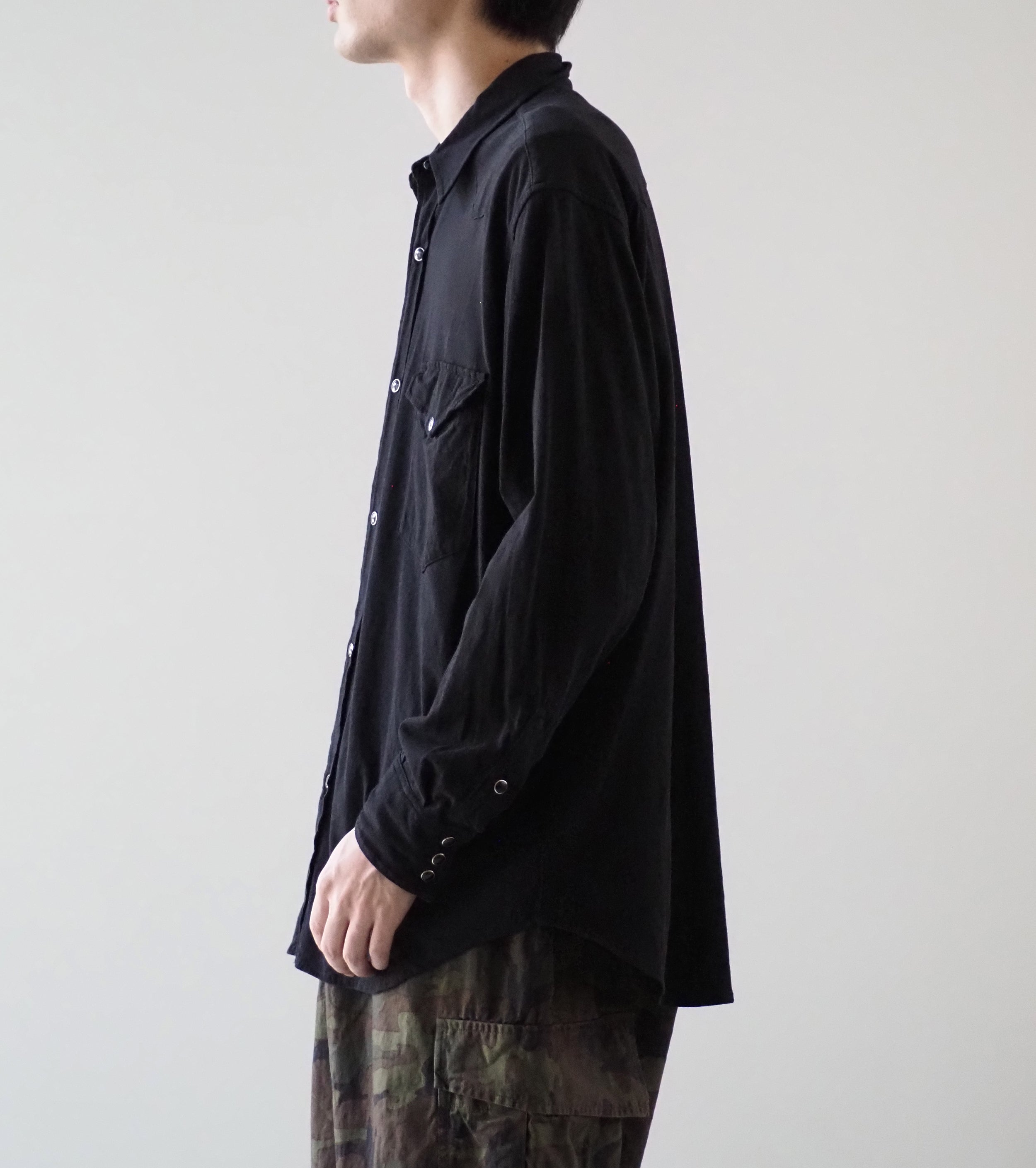 COMOLI ジャージ ウエスタン シャツ , Black