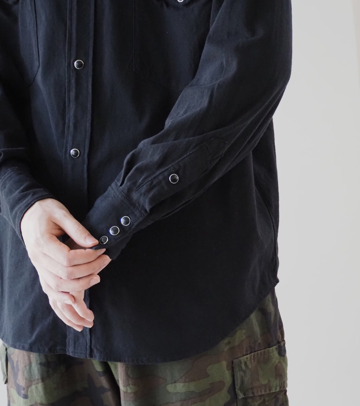 COMOLI ジャージ ウエスタン シャツ , Black