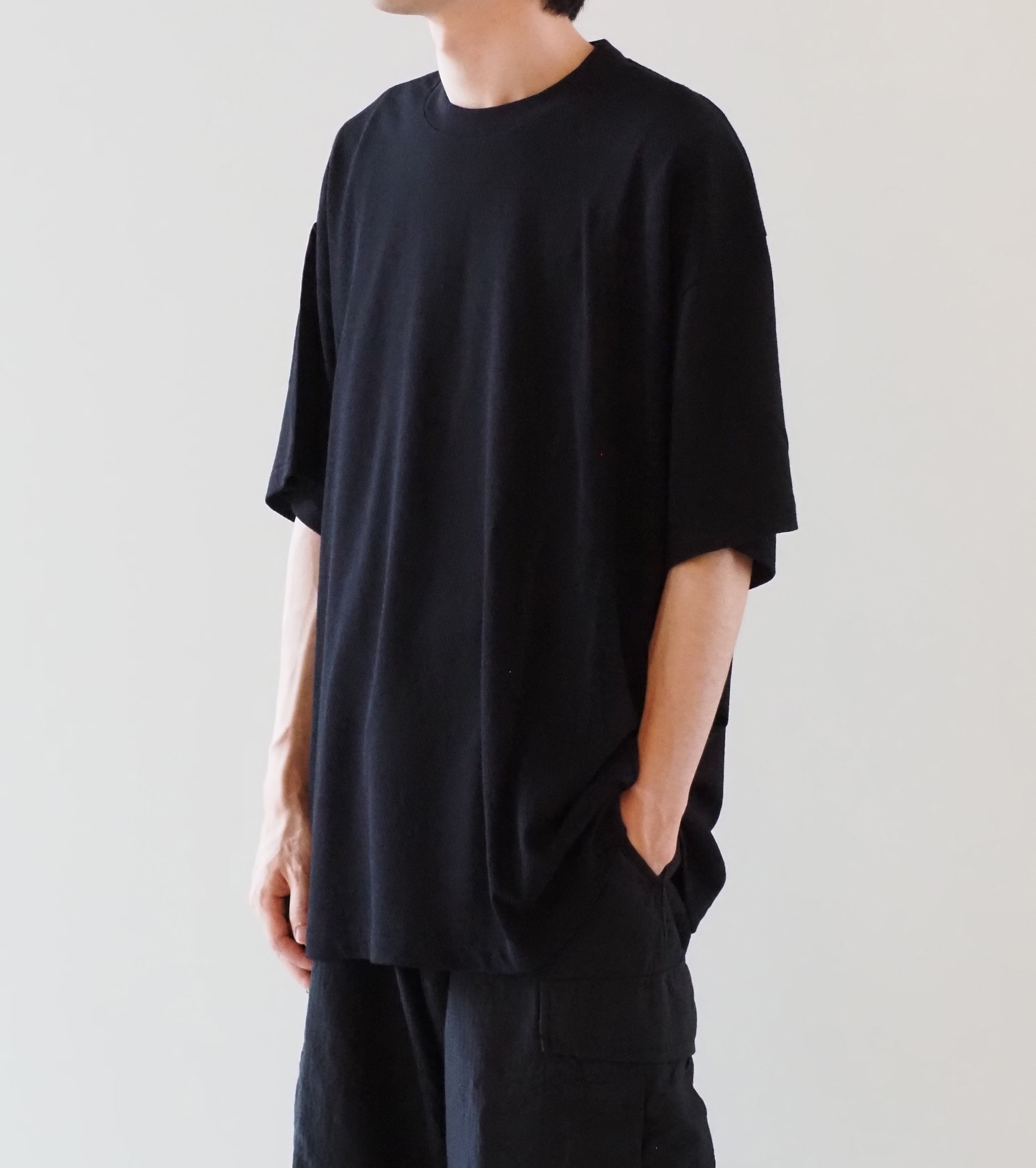 COMOLI コットン メッシュ 半袖 Tシャツ , Black