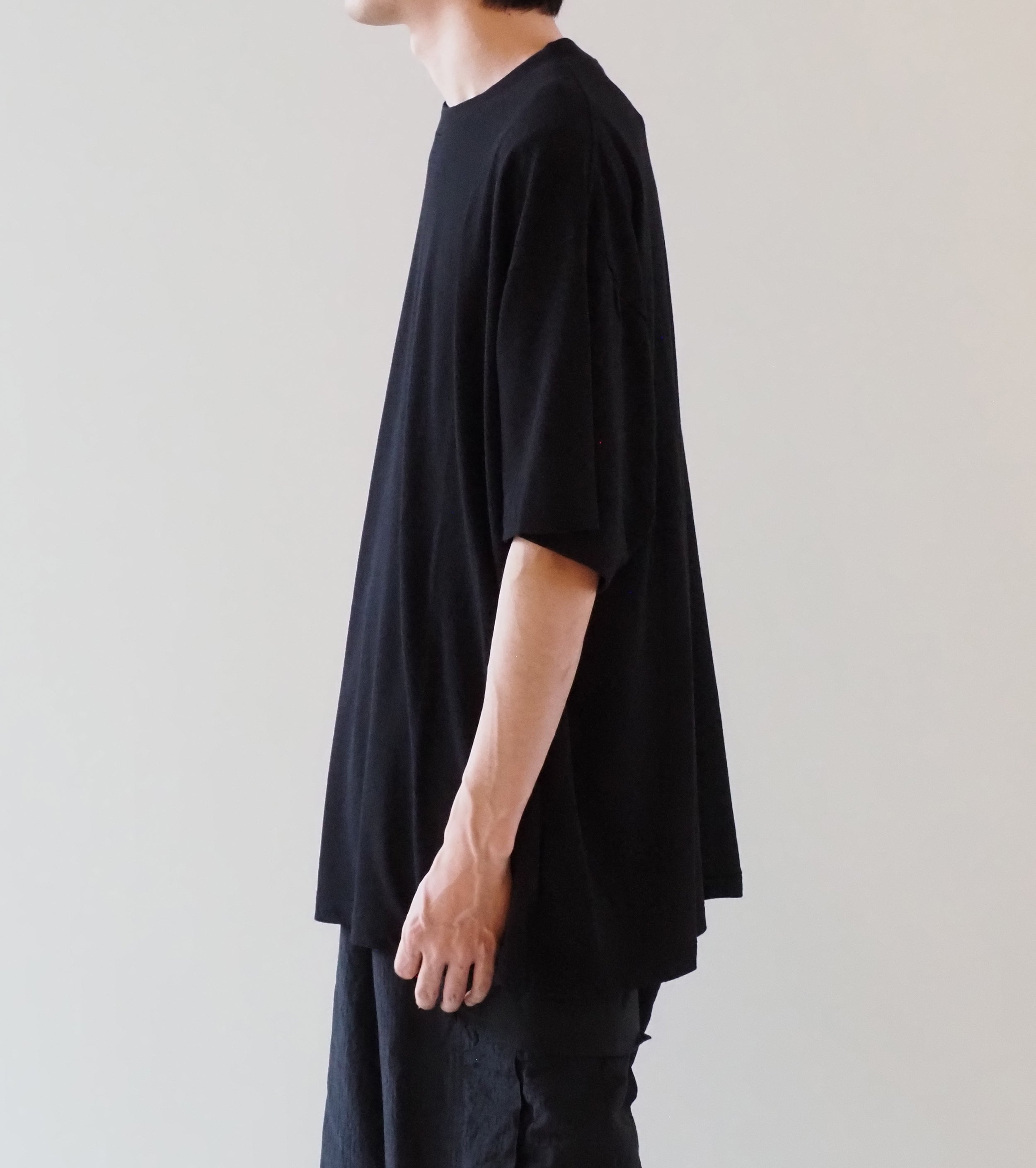 COMOLI コットン メッシュ 半袖 Tシャツ , Black