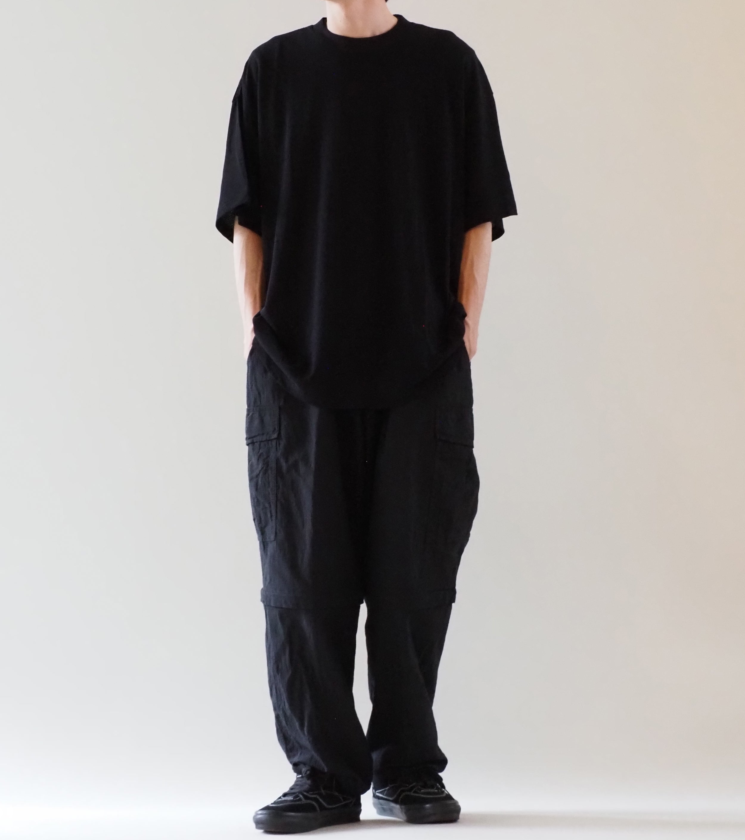 COMOLI コットン メッシュ 半袖 Tシャツ , Black