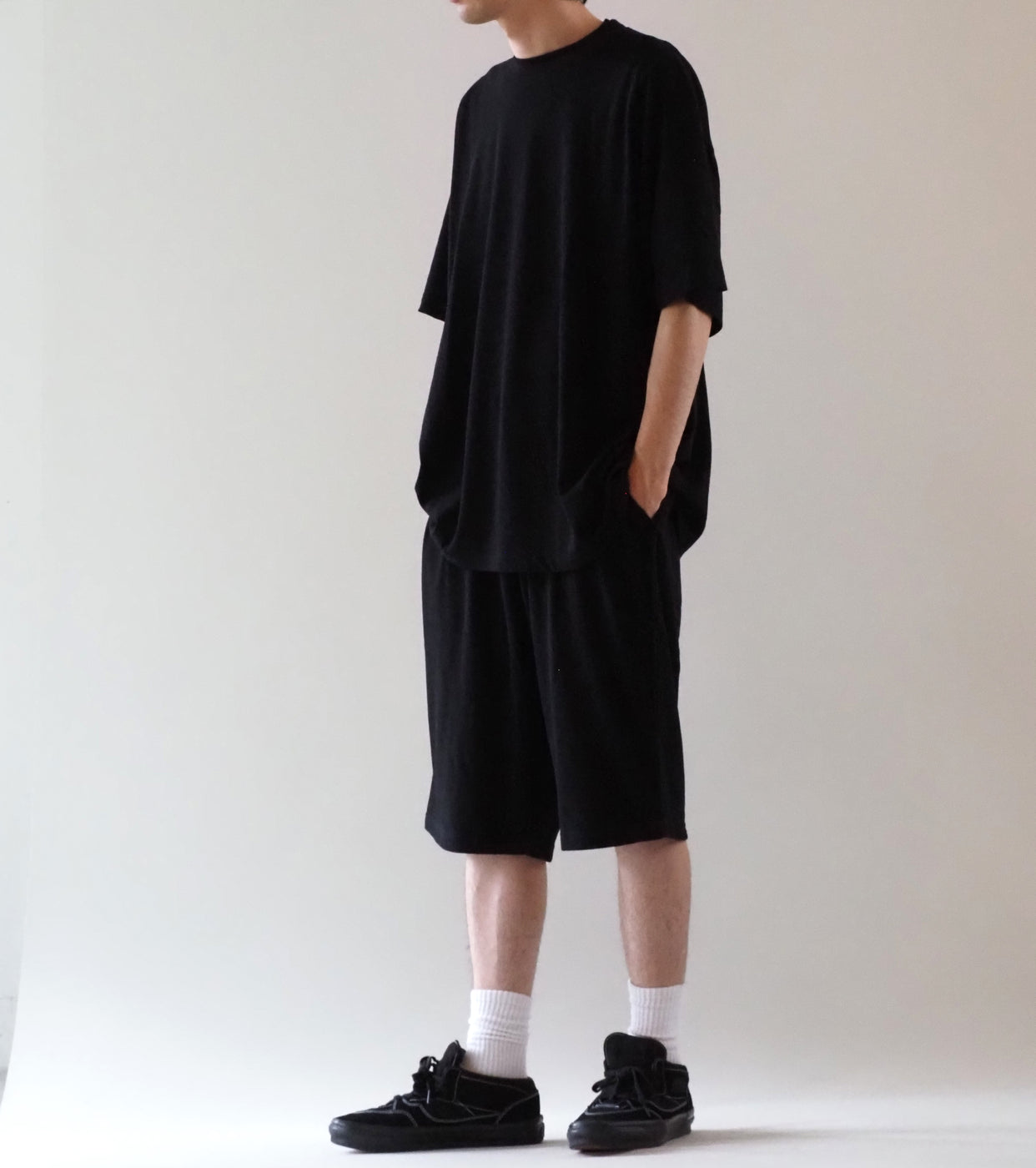COMOLI コットン メッシュ 半袖 Tシャツ , Black