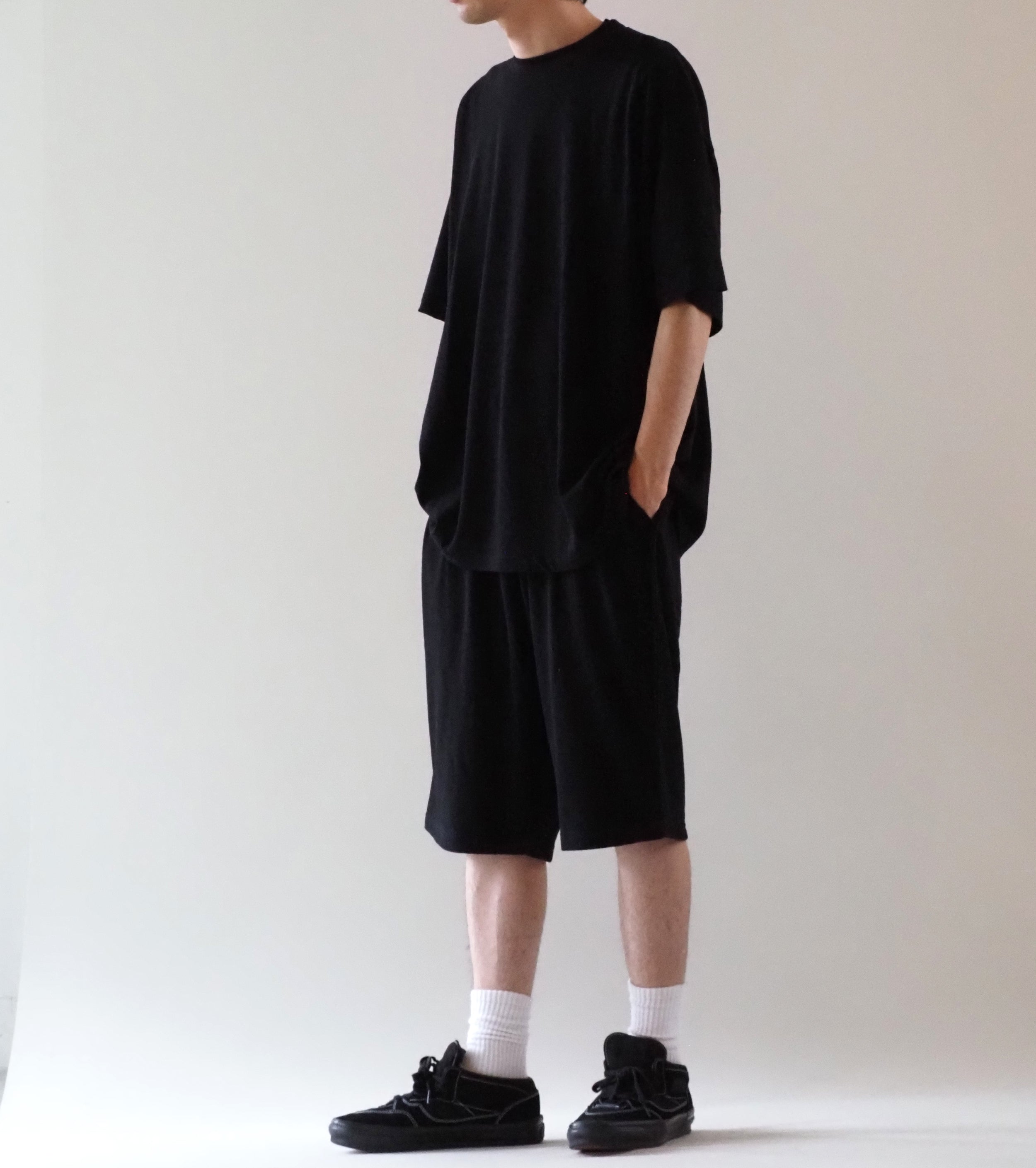 COMOLI コットン メッシュ 半袖 Tシャツ , Black