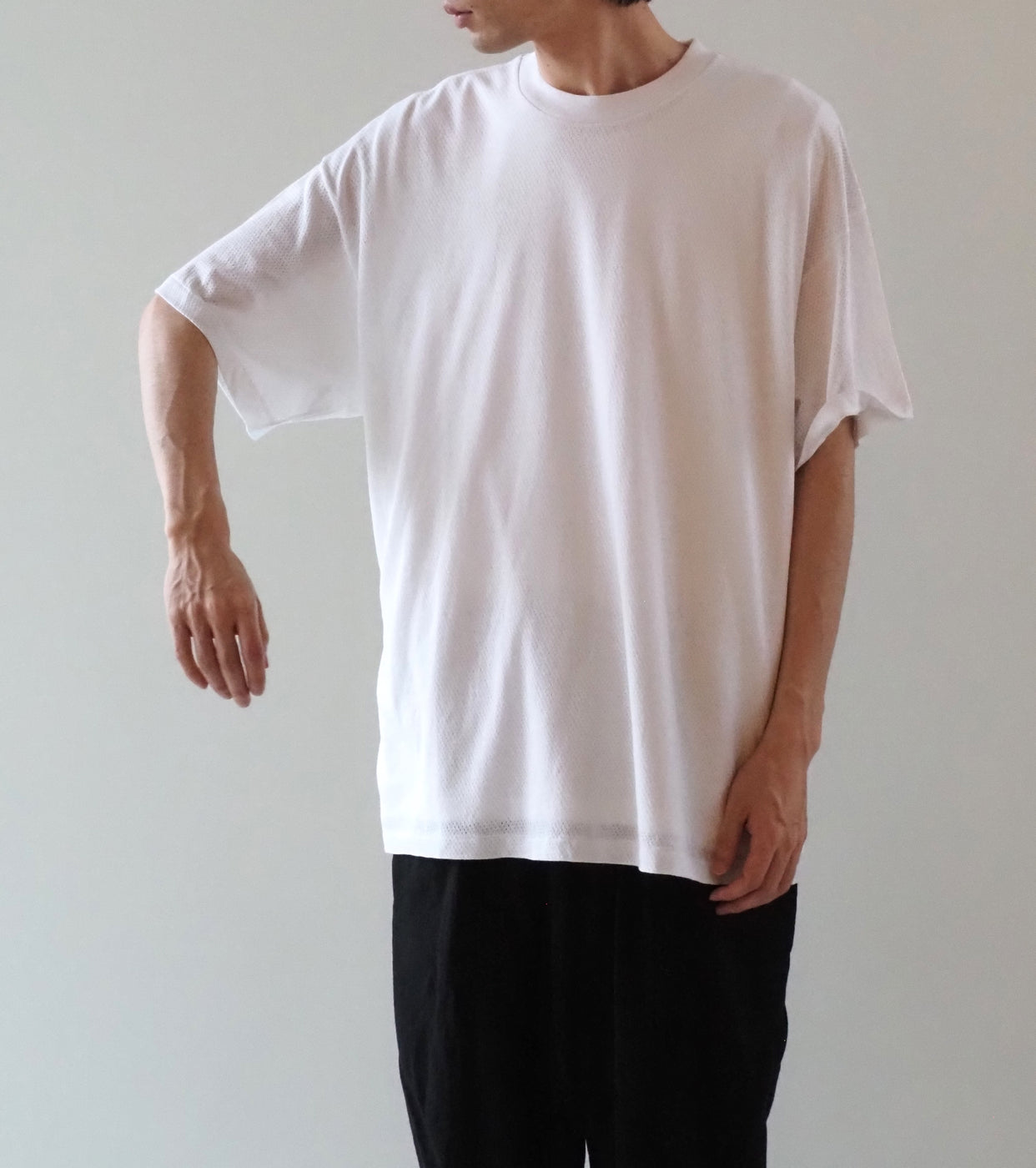 COMOLI コットン メッシュ 半袖 Tシャツ , White