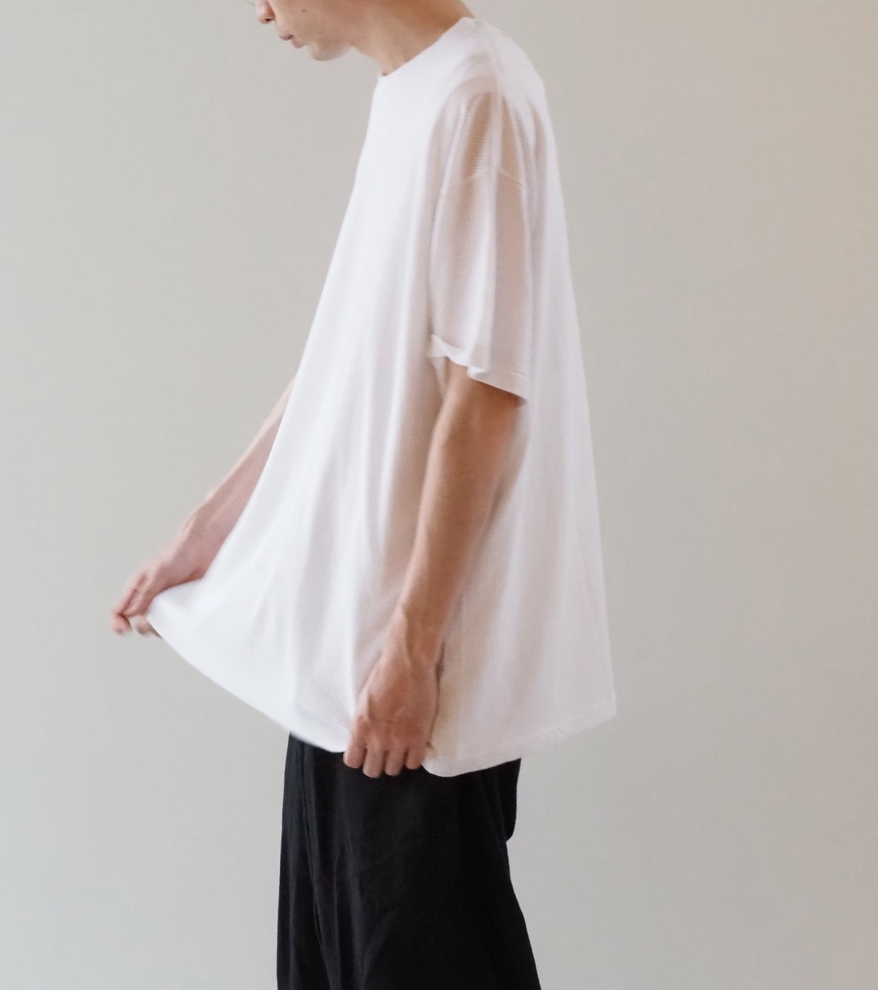 COMOLI コットン メッシュ 半袖 Tシャツ , White