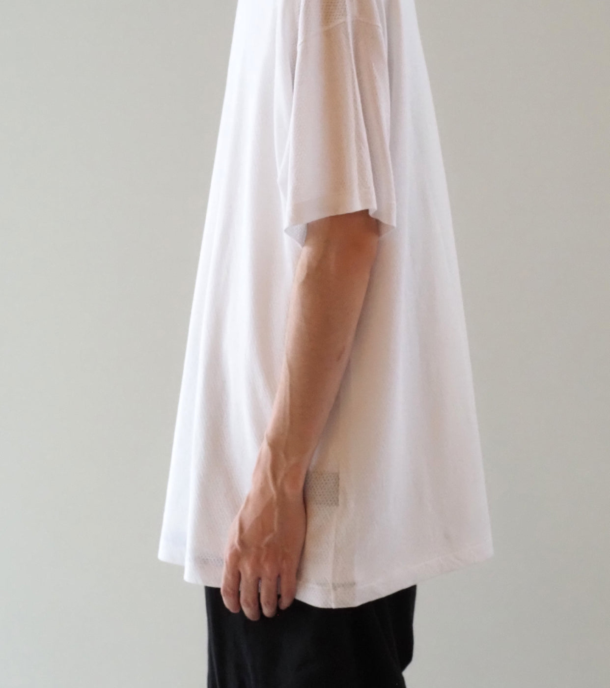 COMOLI コットン メッシュ 半袖 Tシャツ , White