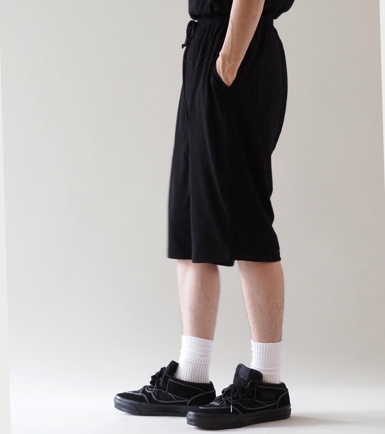COMOLI コットン メッシュ ショーツ, Black
