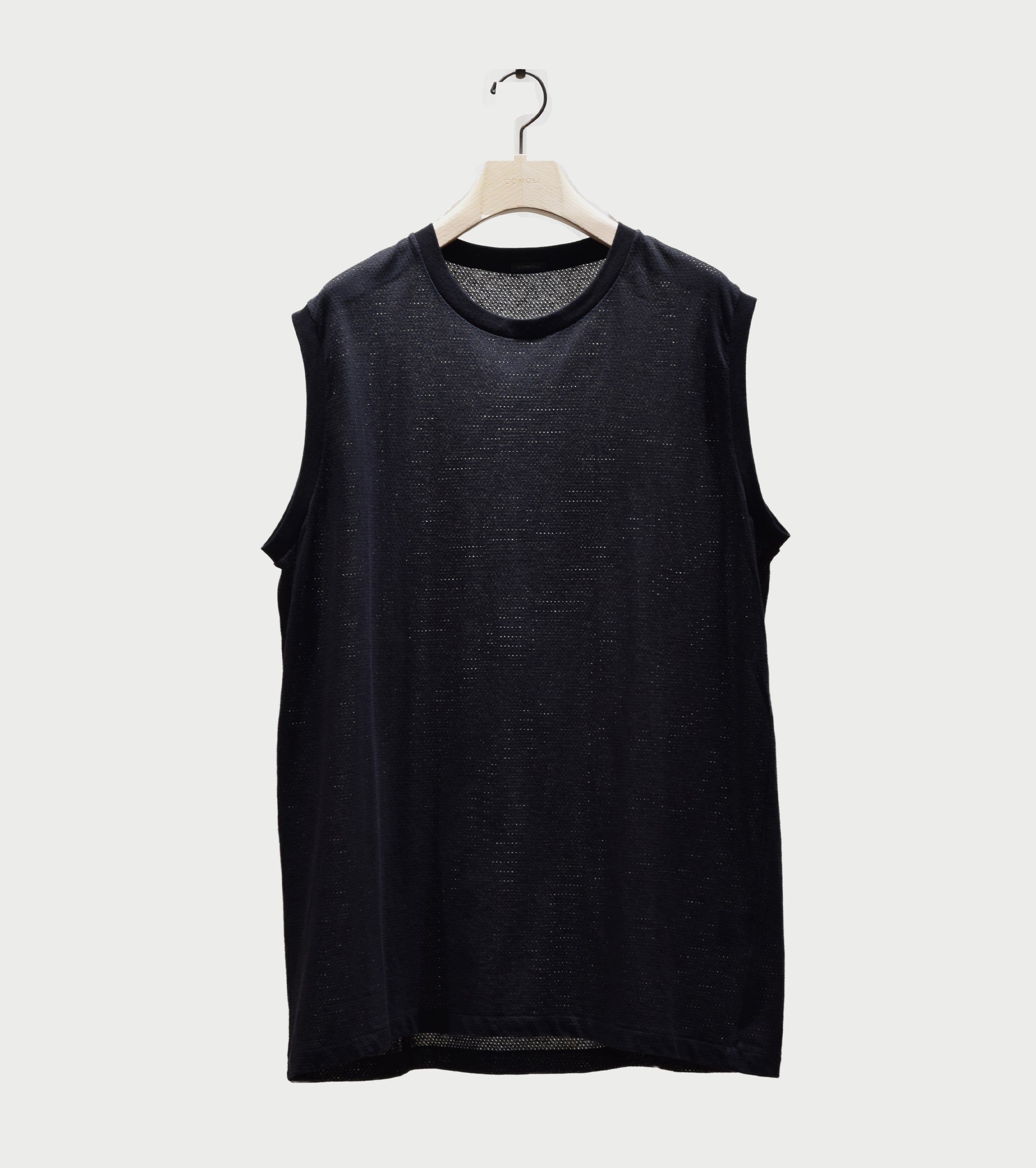 COMOLI Cotton Mesh Sleeveless, Black