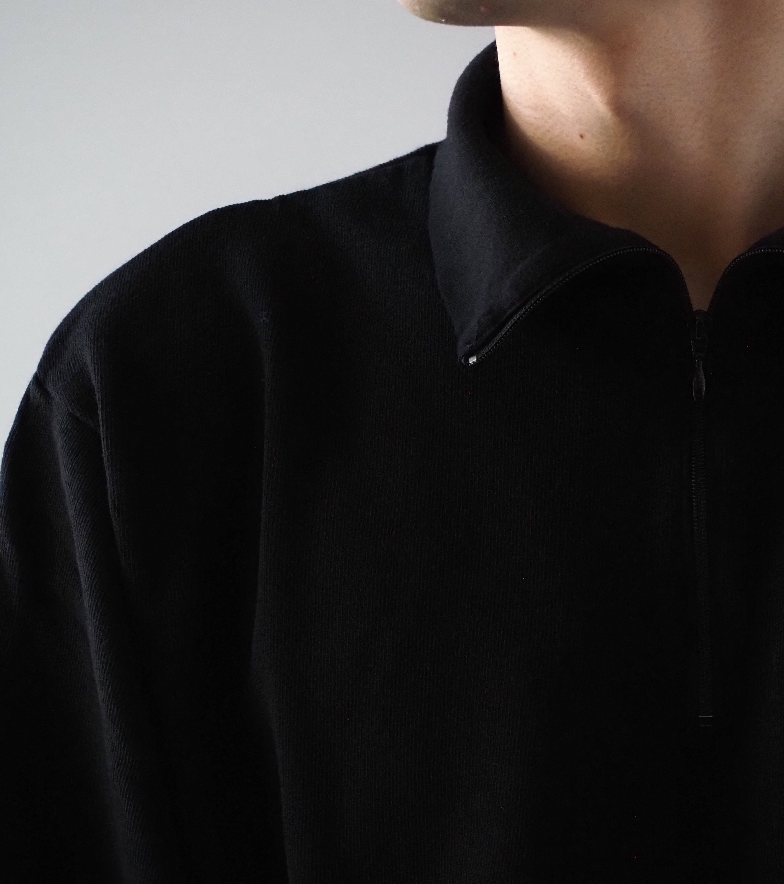 COMOLI コットン ジャージ  ハーフ ジップ , Black