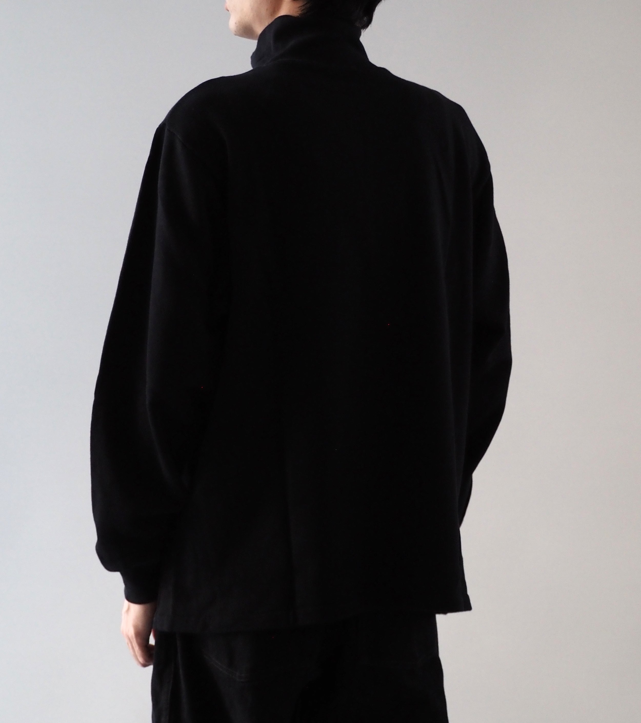 COMOLI コットン ジャージ  ハーフ ジップ , Black