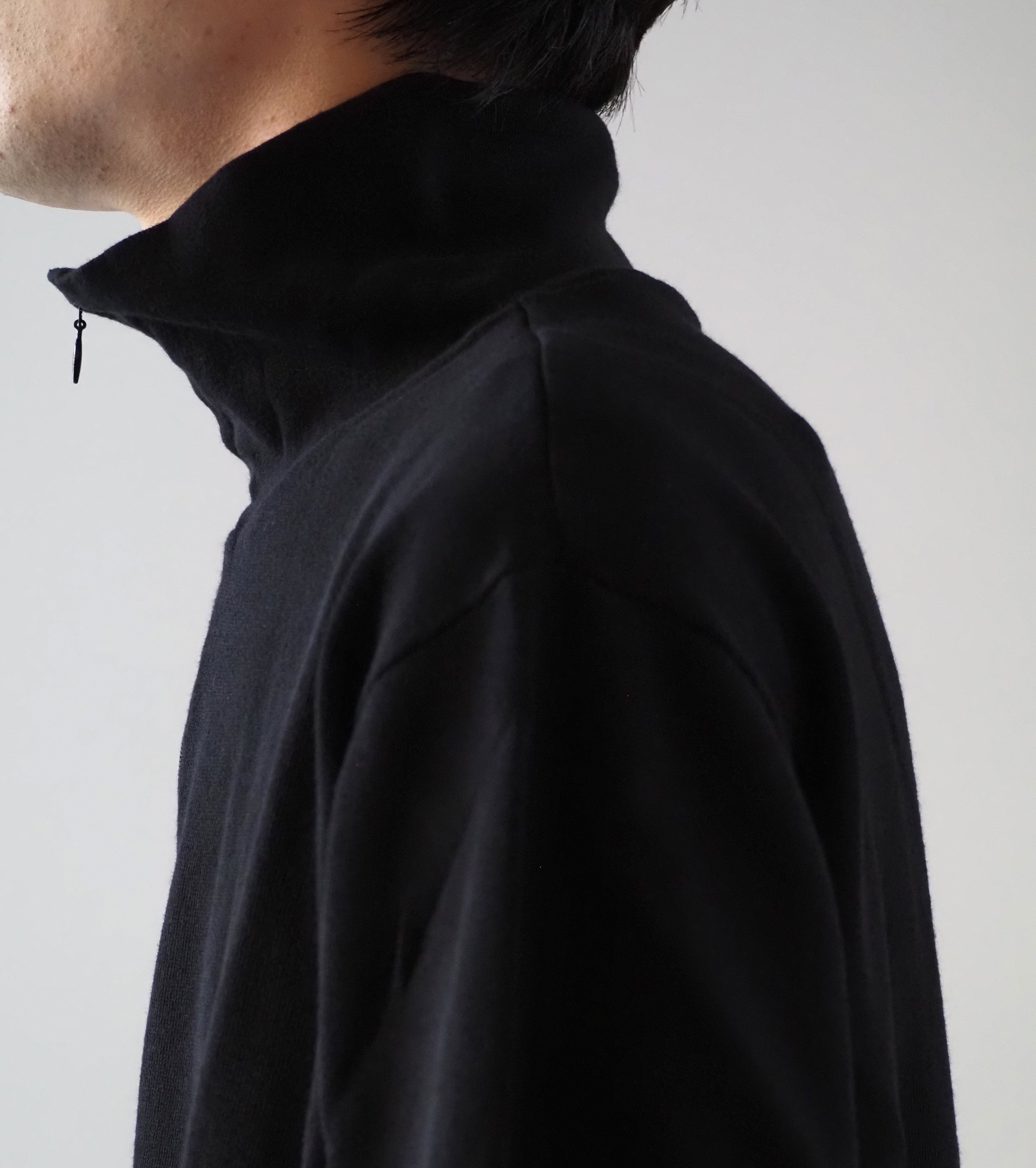COMOLI コットン ジャージ  ハーフ ジップ , Black