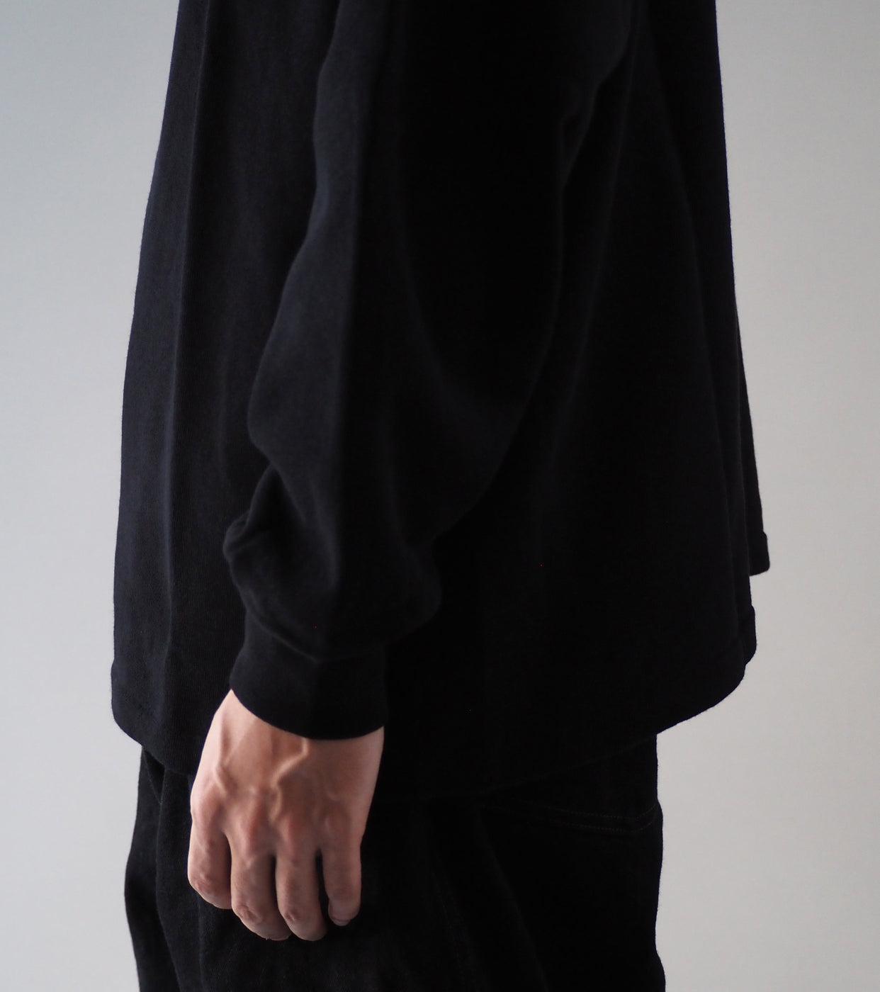 COMOLI コットン ジャージ  ハーフ ジップ , Black