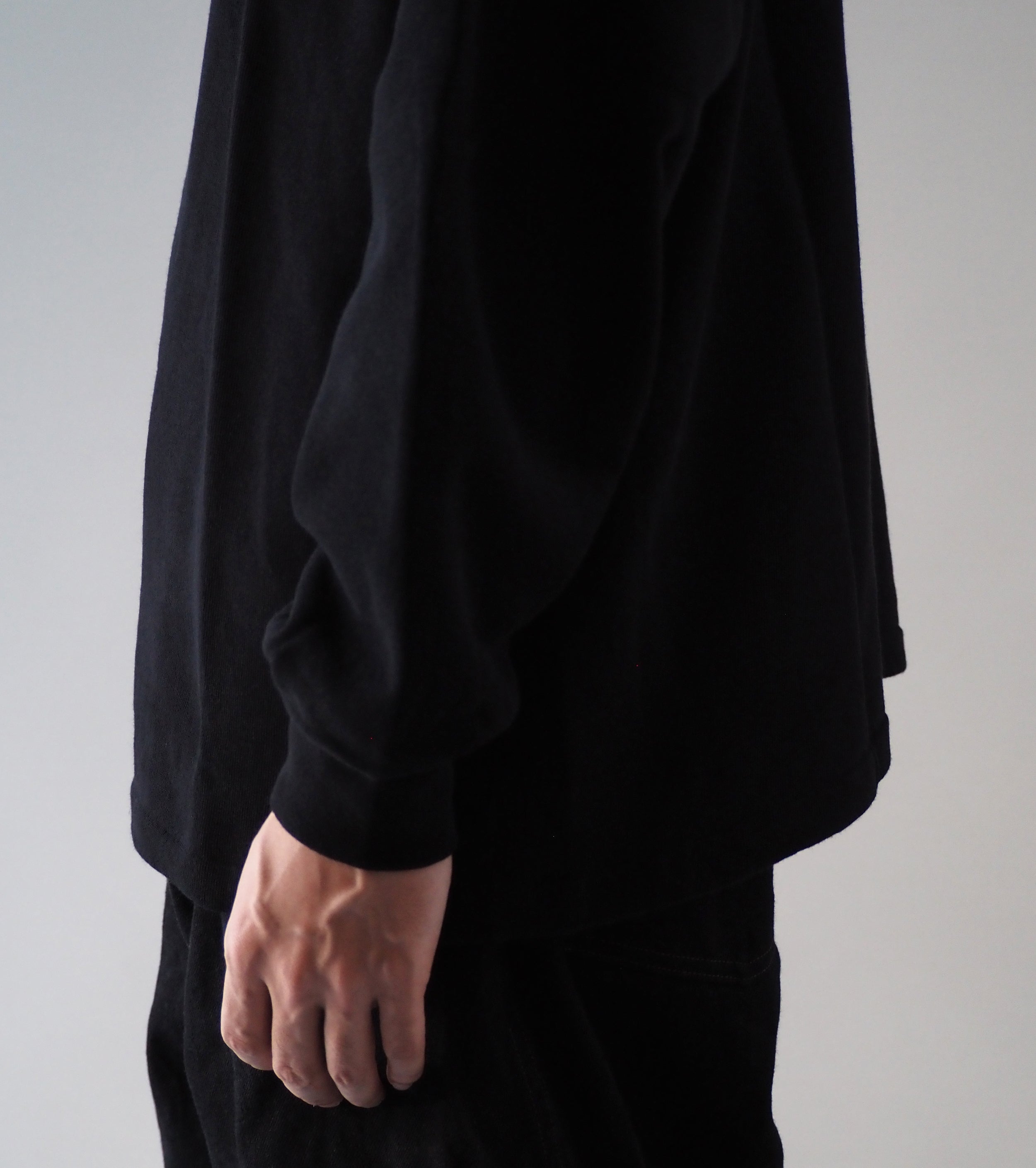 COMOLI コットン ジャージ  ハーフ ジップ , Black