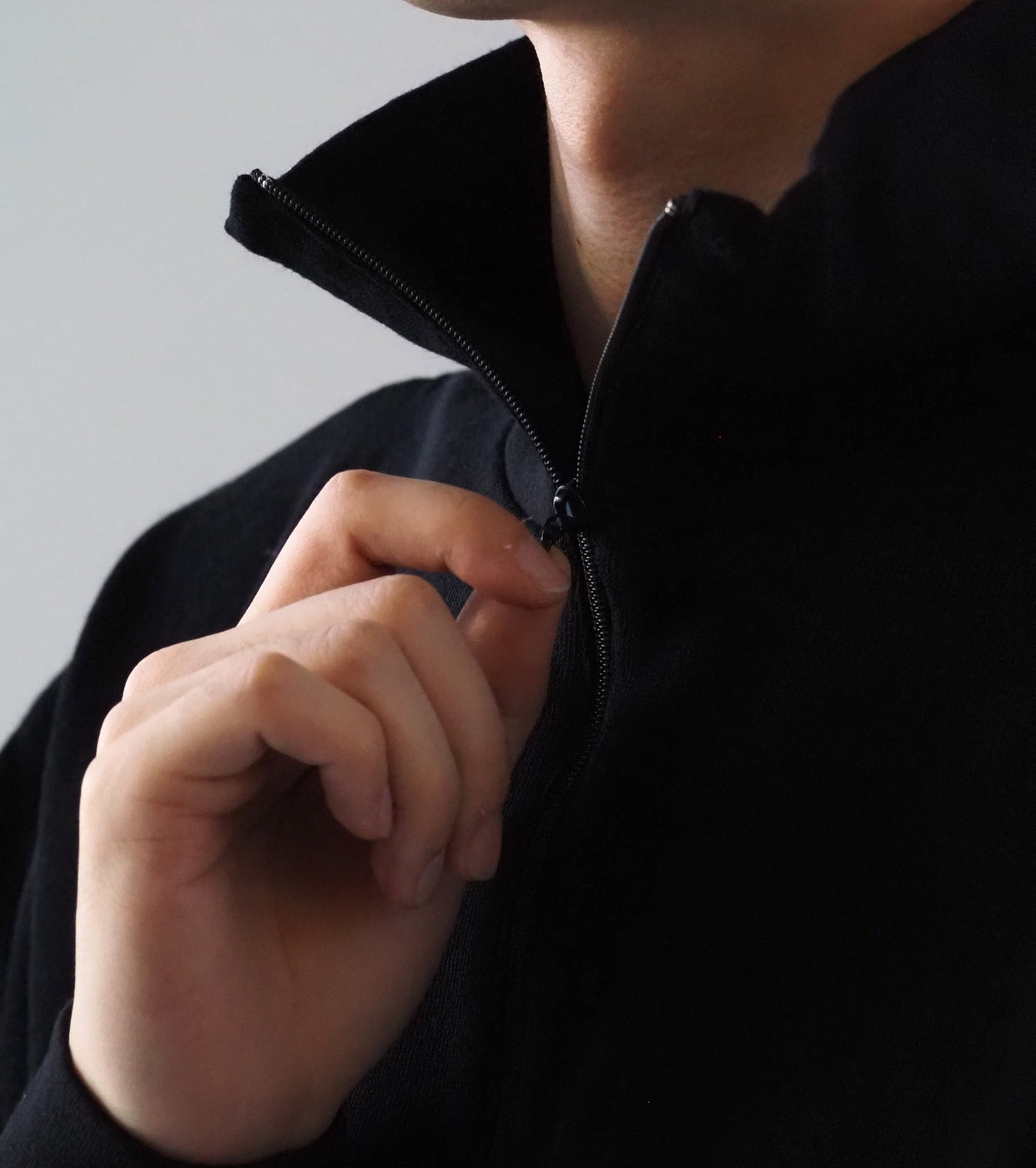 COMOLI コットン ジャージ  ハーフ ジップ , Black