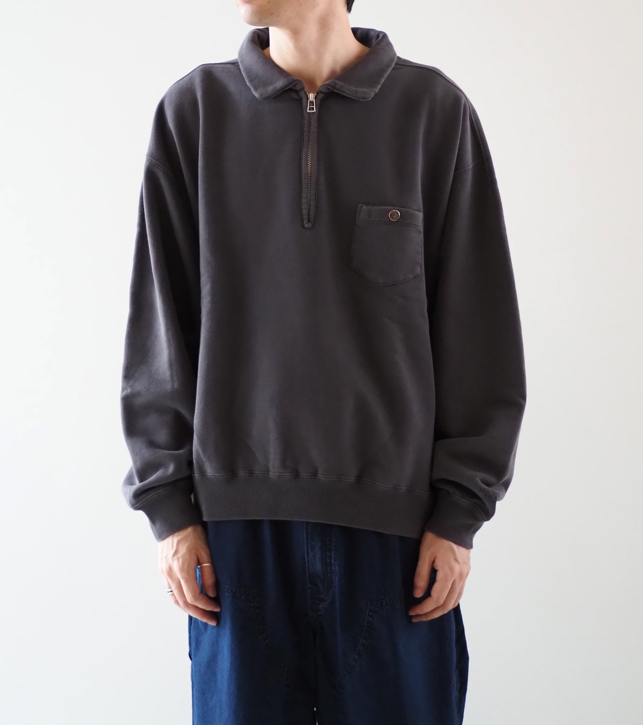 ガーメントダイ  フィールド  ハーフジップ  スウェットシャツ , Asphalt Gray