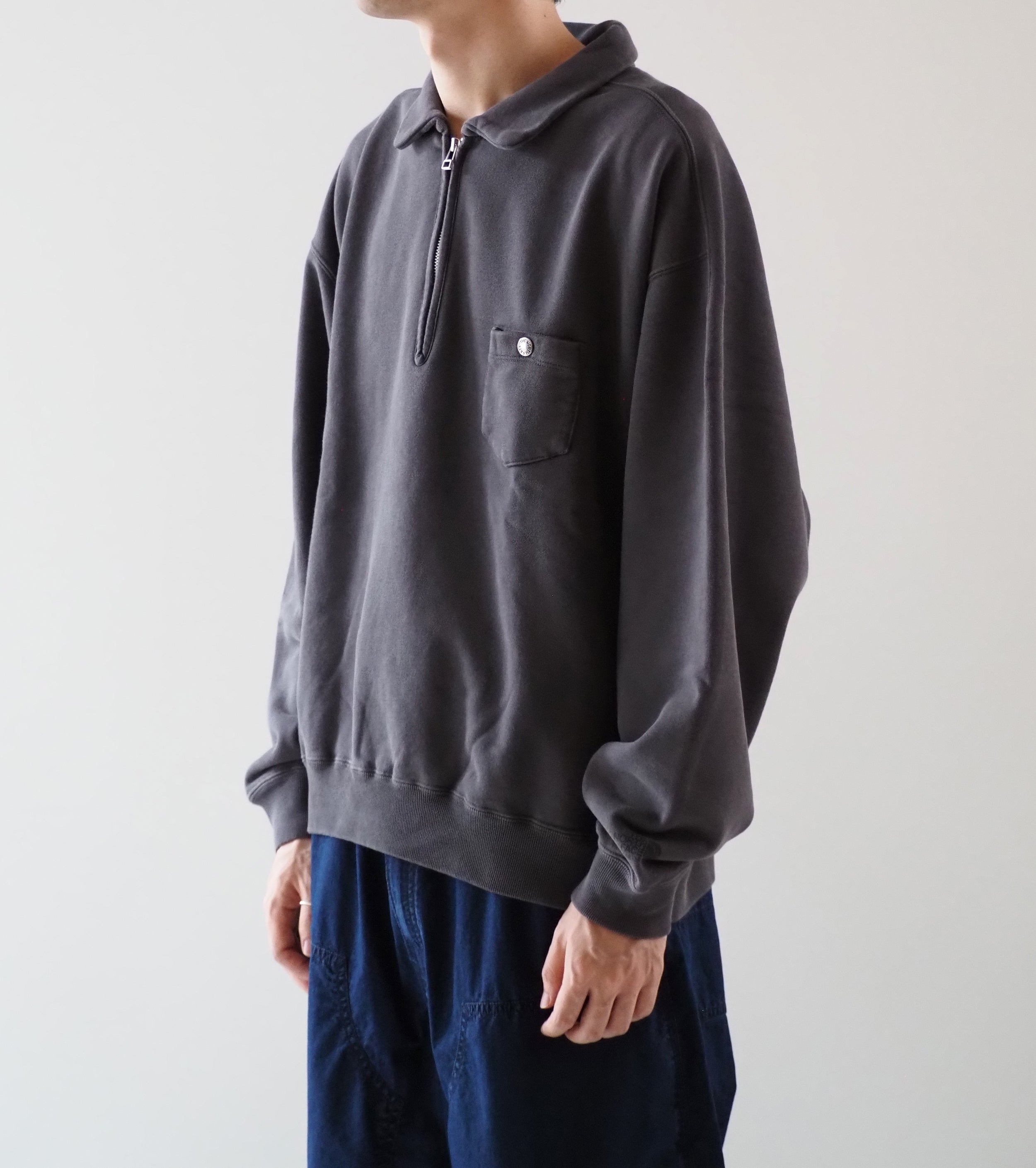 ガーメントダイ  フィールド  ハーフジップ  スウェットシャツ , Asphalt Gray
