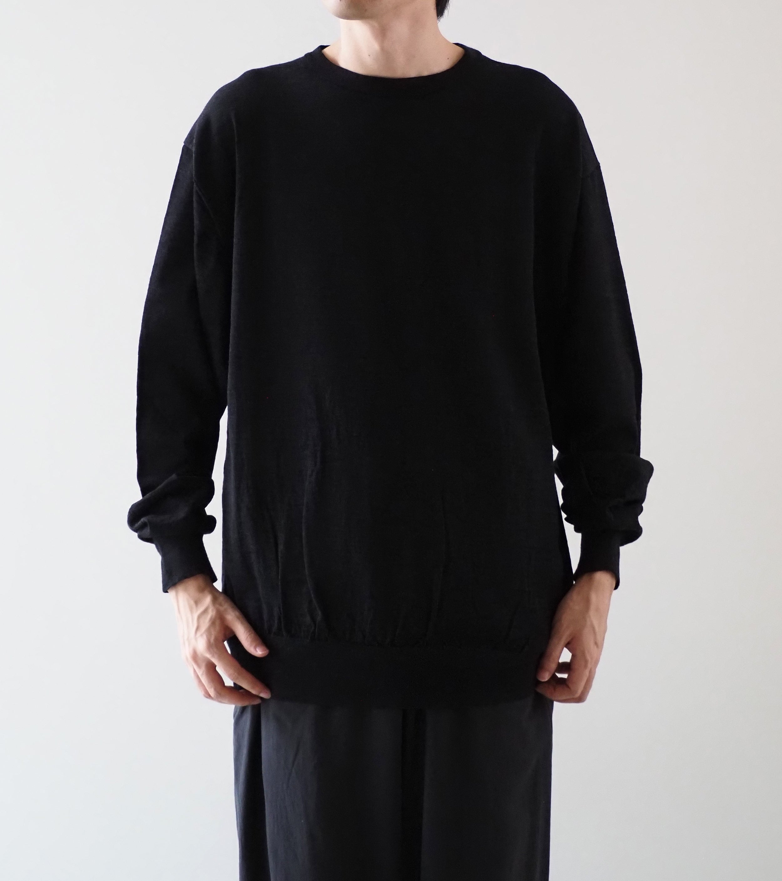 COMOLI ウール クルーネック ニット, Charcoal
