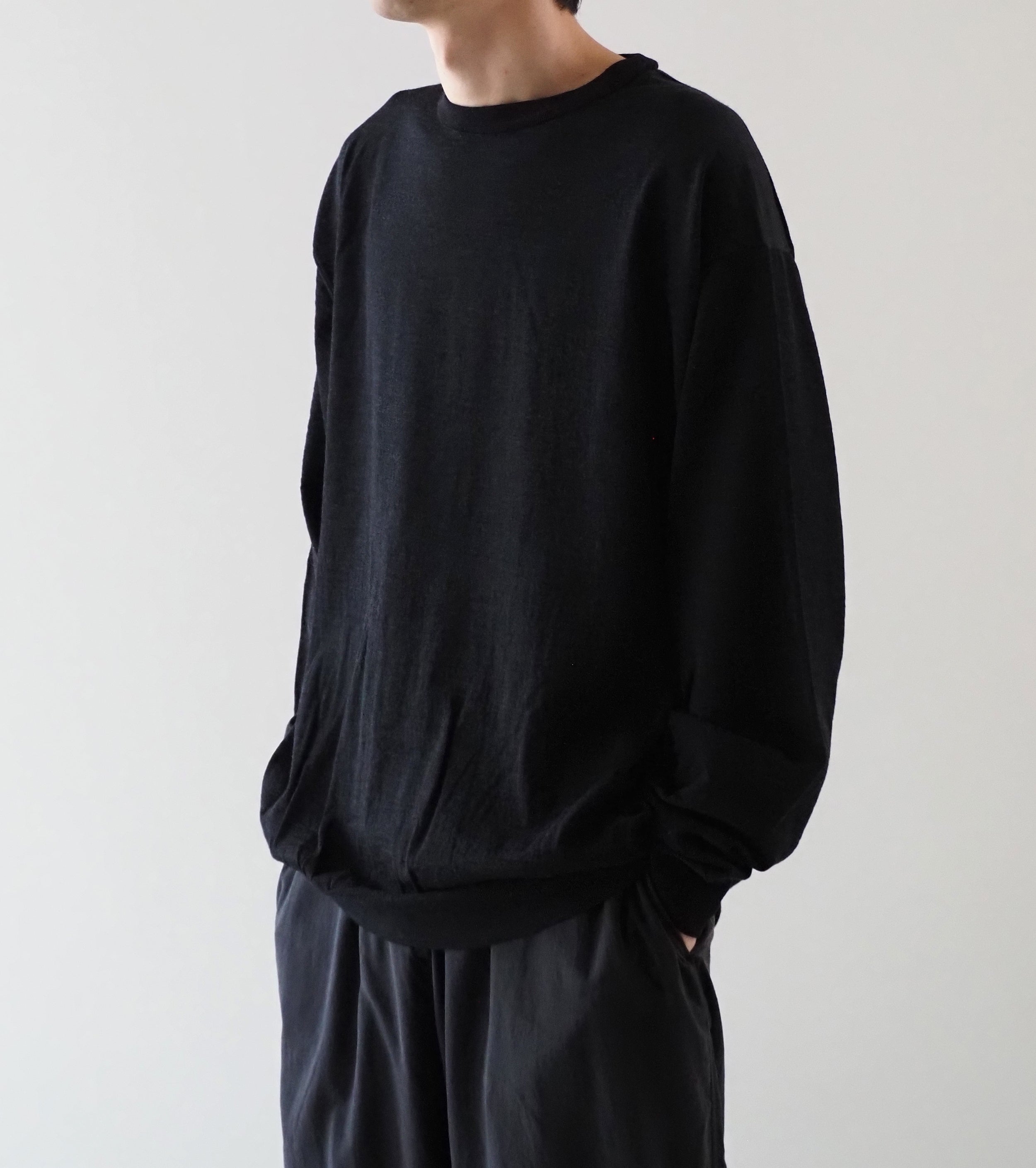 COMOLI ウール クルーネック ニット, Charcoal