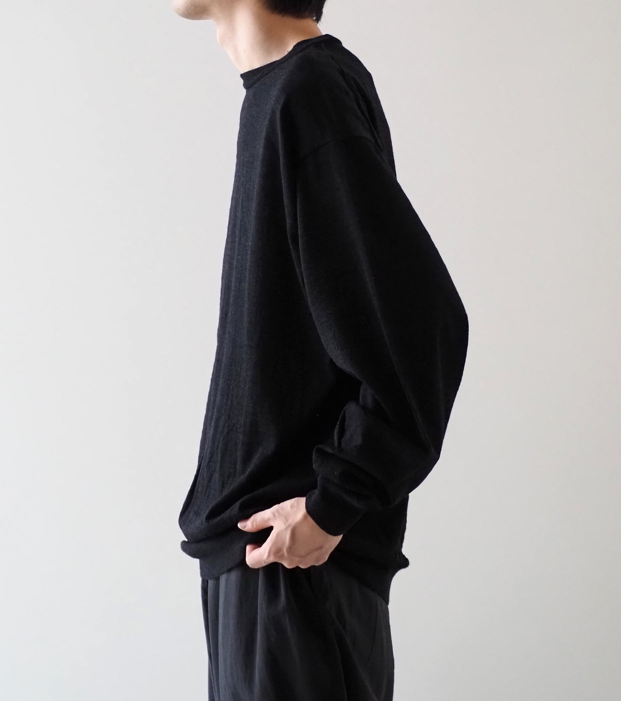 COMOLI ウール クルーネック ニット, Charcoal