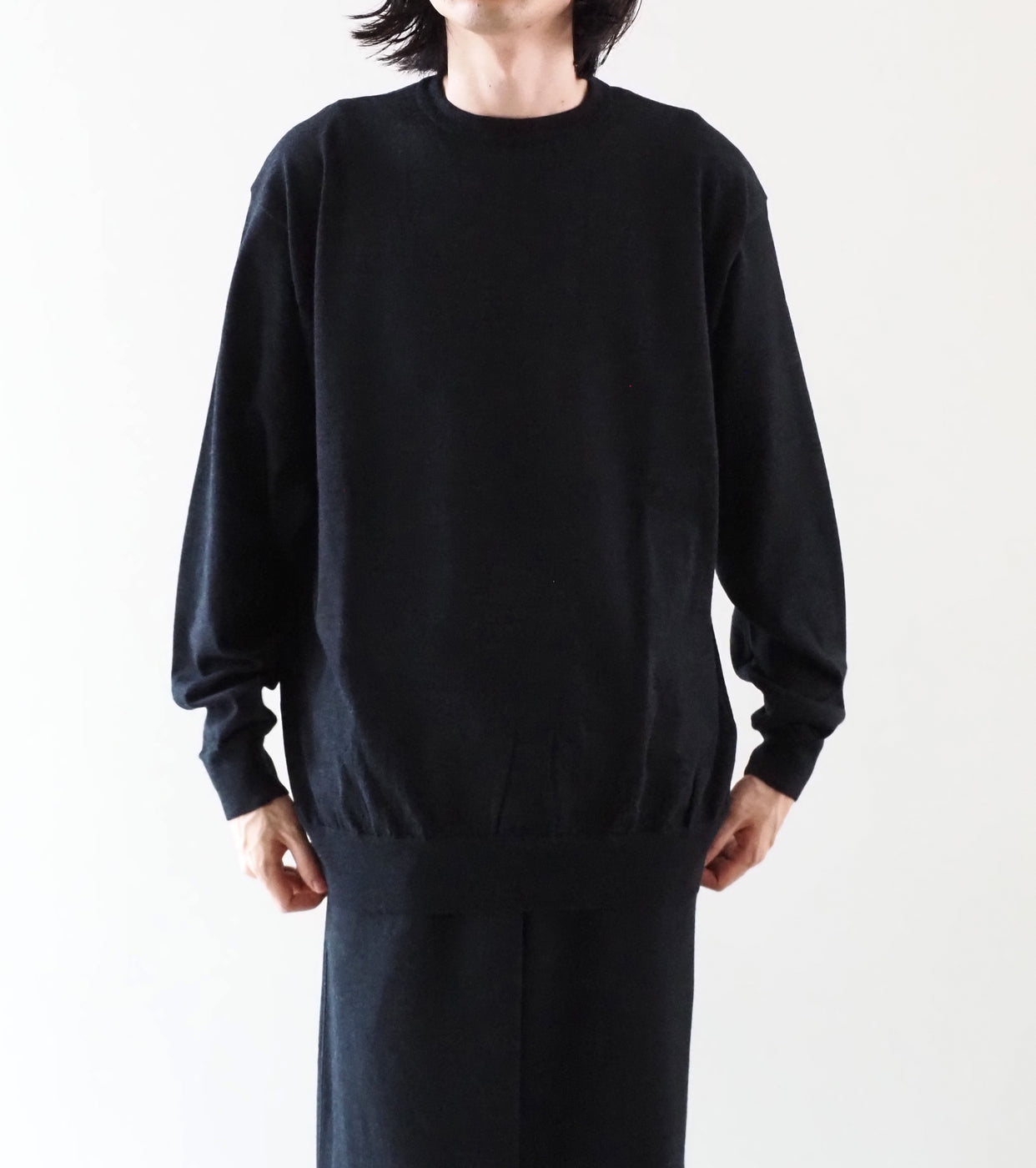 COMOLI ウール クルーネックニット ネイビー COMOLI ウール クルーネック ニット, Charcoal – Navyblue