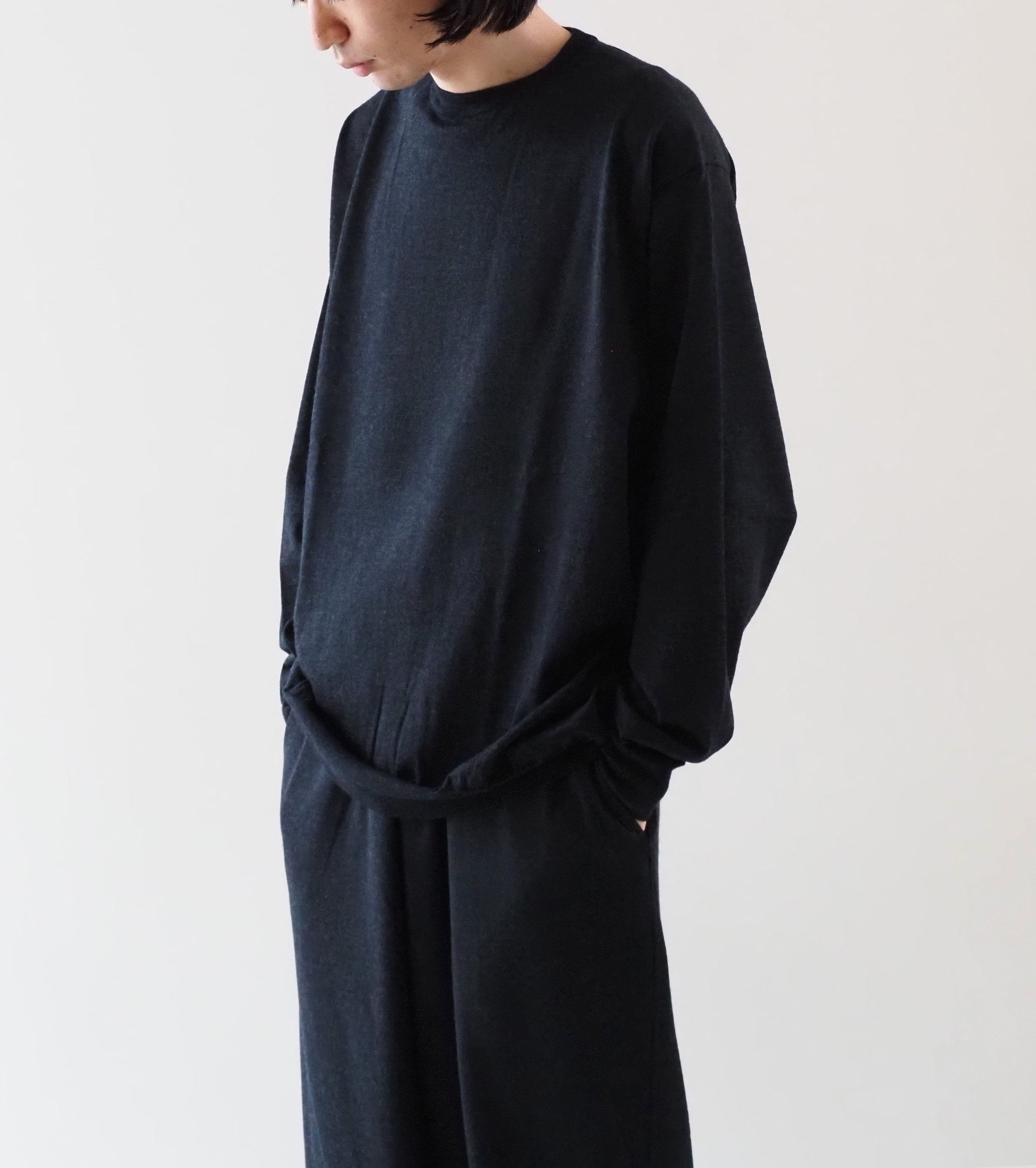 COMOLI ウール クルーネックニット ネイビー COMOLI ウール クルーネック ニット, Charcoal – Navyblue