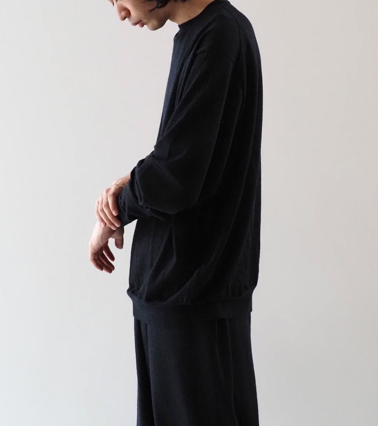 COMOLI Wool  Crew Neck Knit , Charcoal