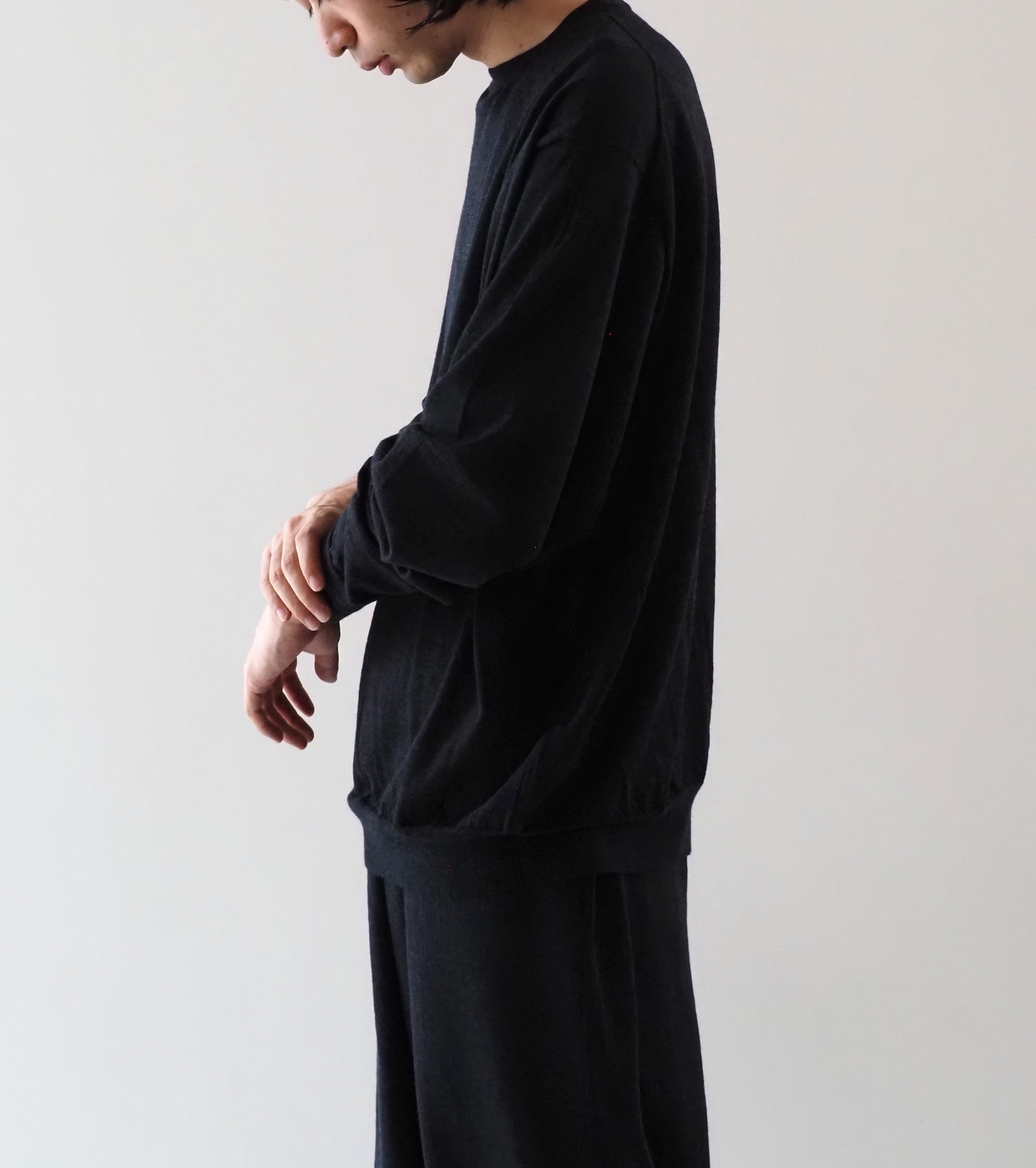 COMOLI Wool  Crew Neck Knit , Charcoal