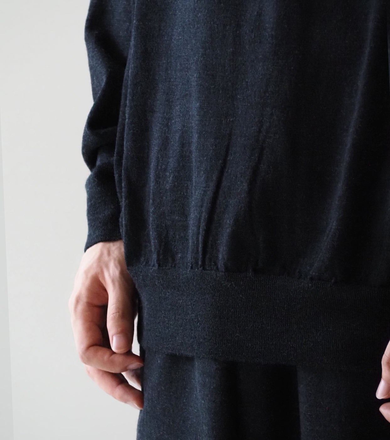 COMOLI Wool  Crew Neck Knit , Charcoal