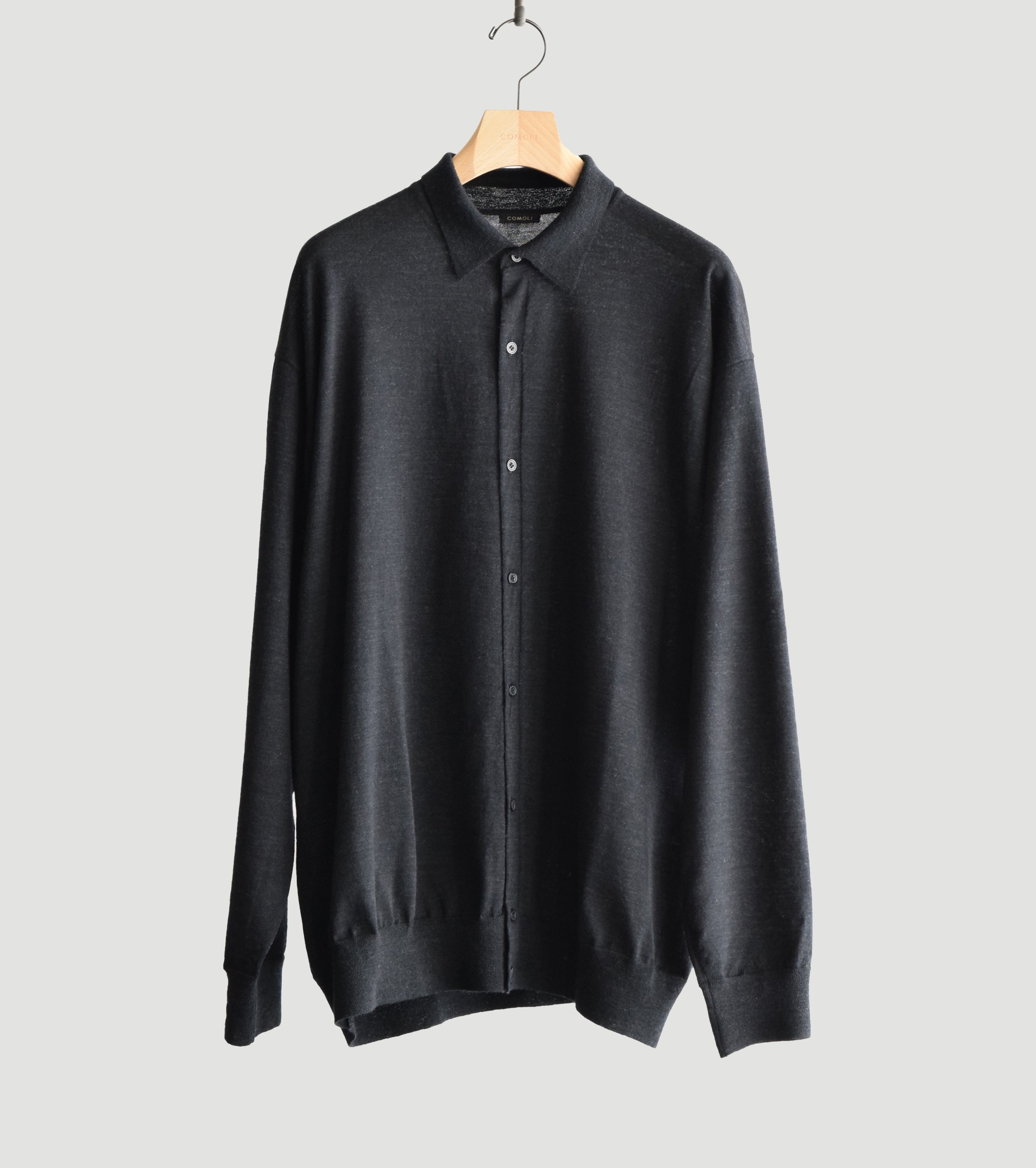 COMOLI Wool Collar Cardigan , Charcoal